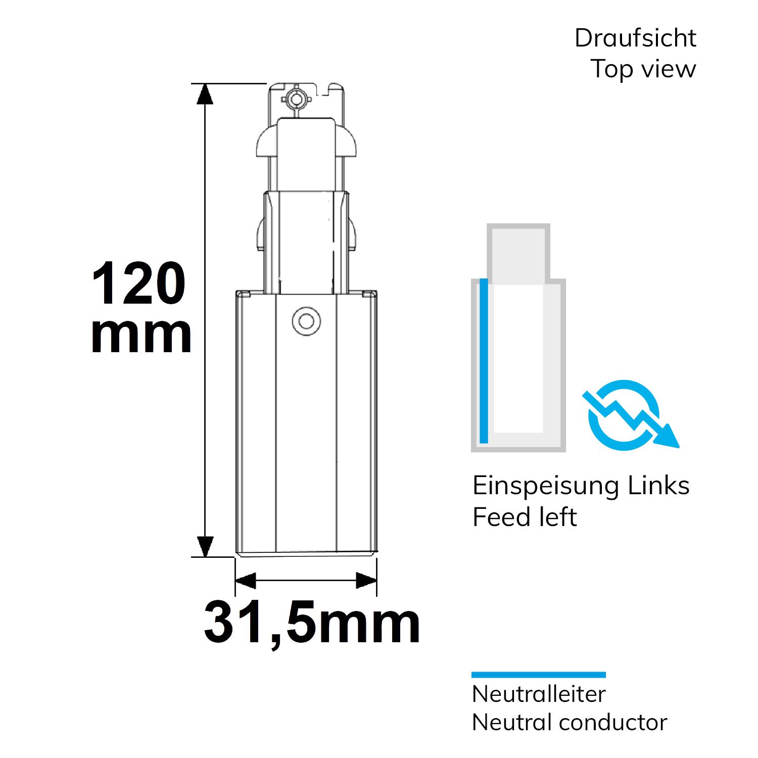 ISOLED 3-Phasen DALI Seiten-Einspeisung für Aufbauschiene, N-Leiter links, schwarz - 2