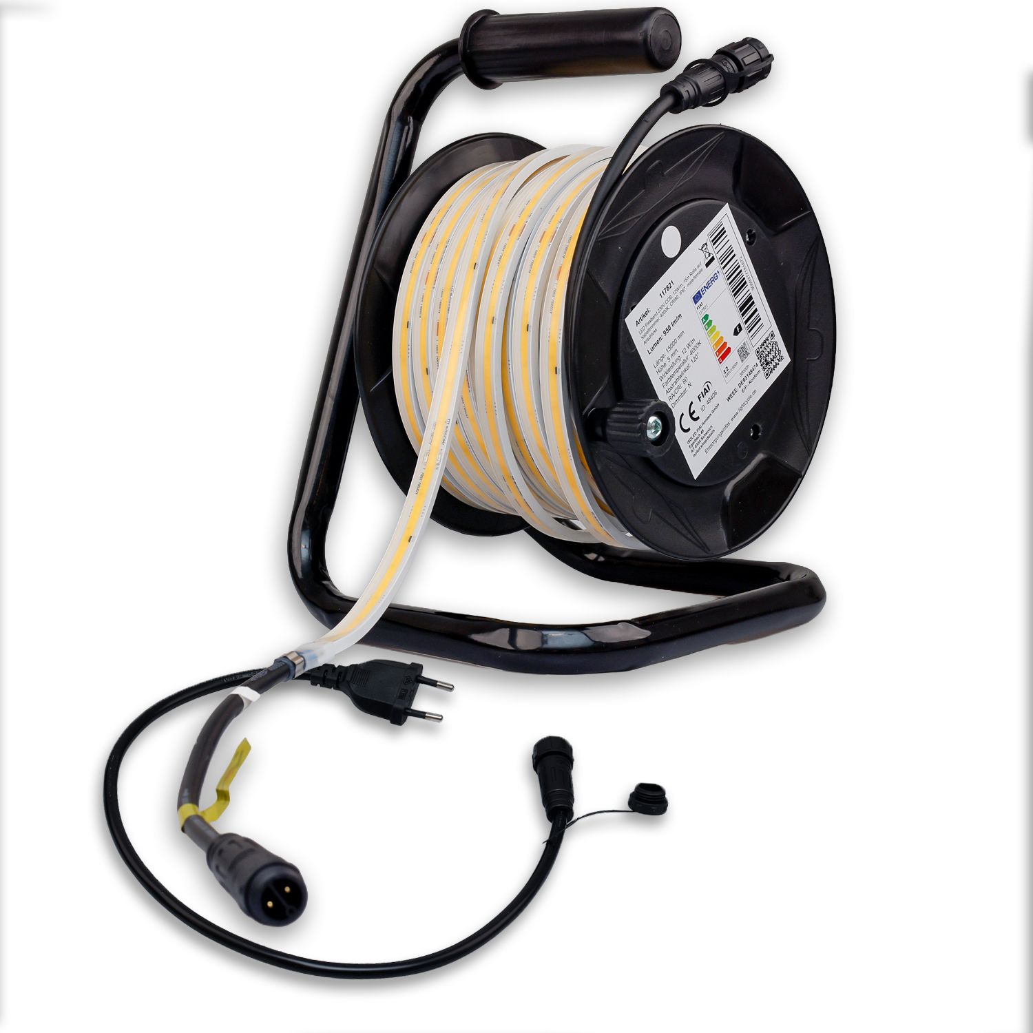 ISOLED LED Flexband 230V COB, 12W/m, 15m Rolle auf Kabeltrommel, 4000K, CRI80, IP67, male/female Anschluss - 4
