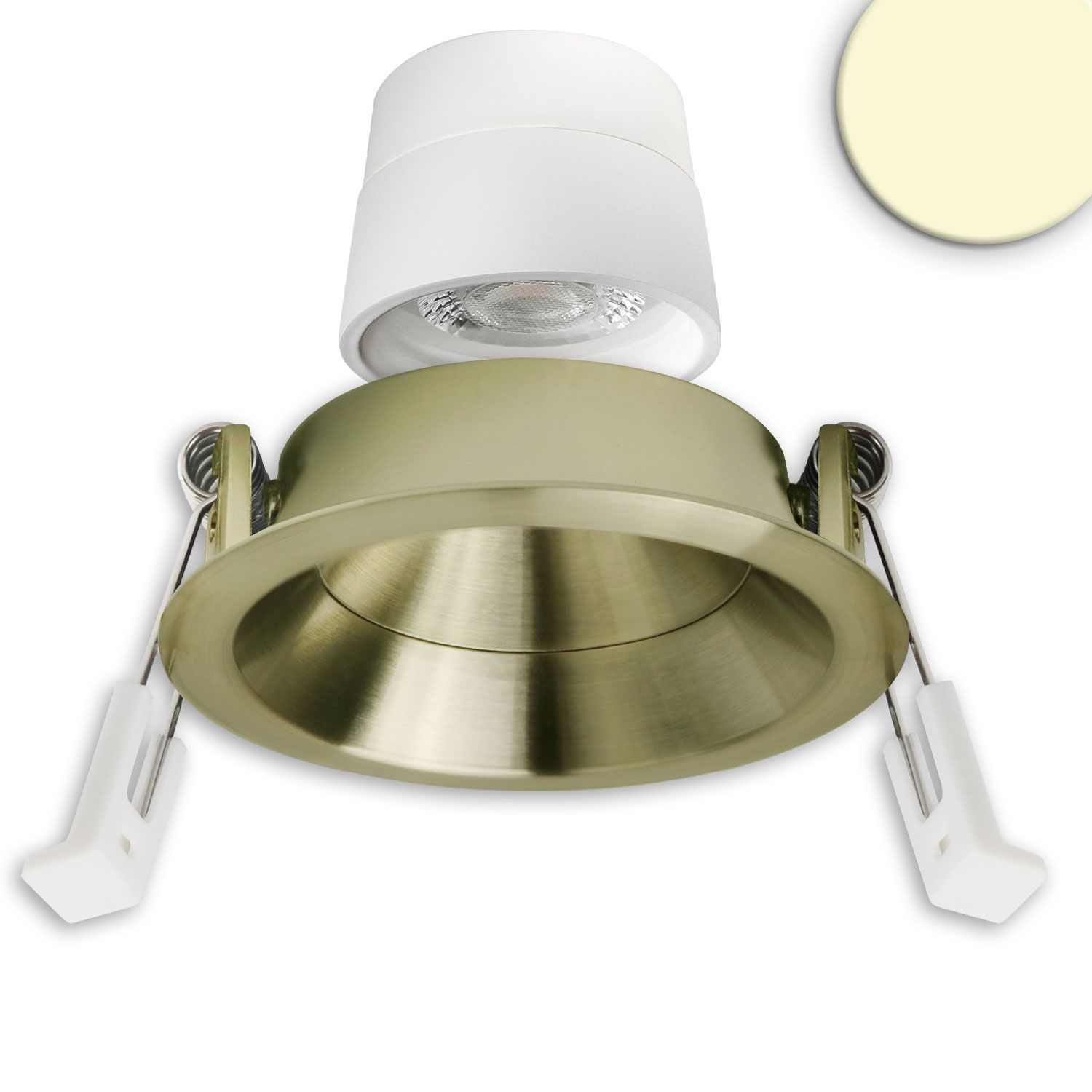 ISOLED LED Einbaustr. Back68, messing geb., rund, 5W, CRI90, 2700K, schwenkbar, rückvers., UGR