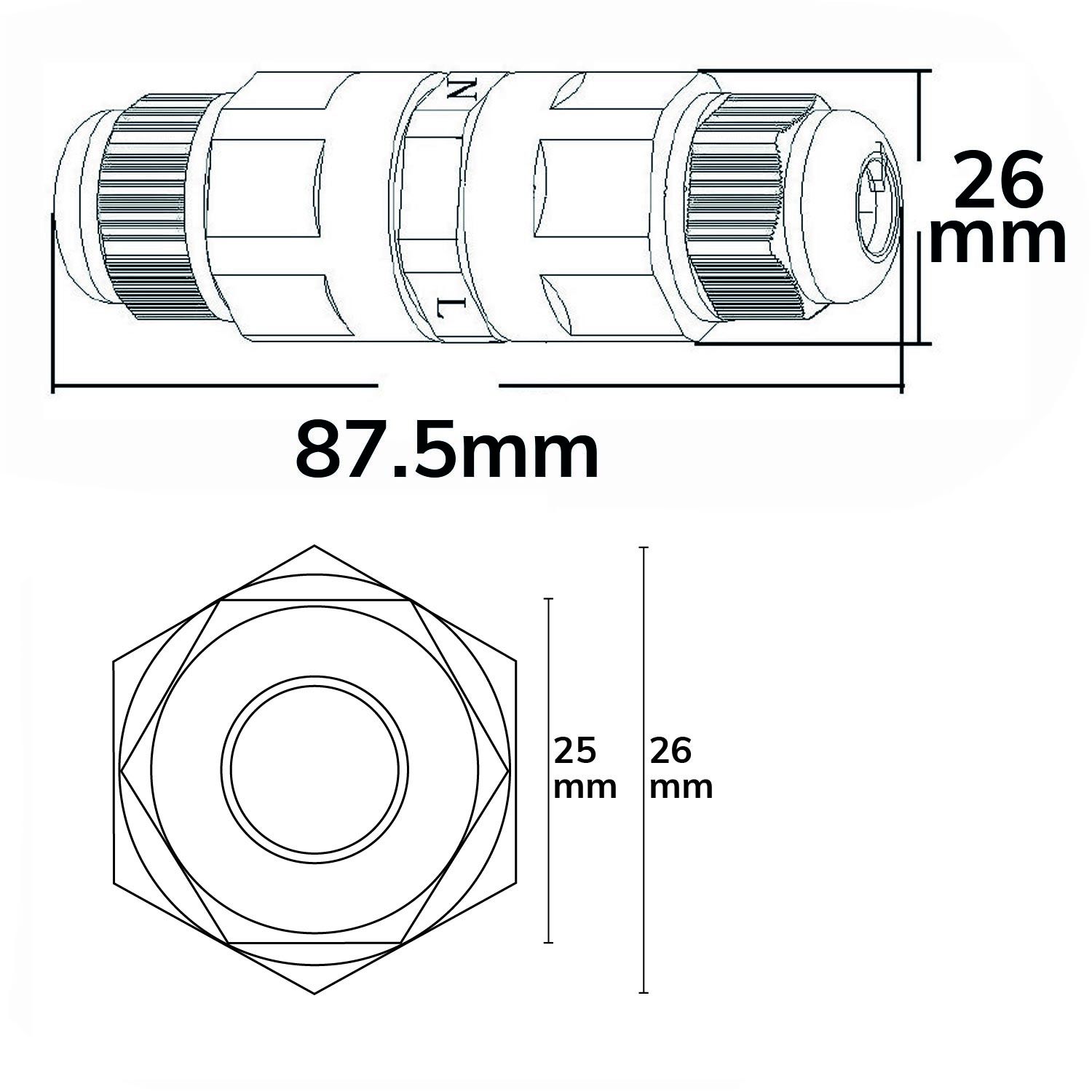 ISOLED Kabelverbinder IP67, 3-polig 0.75-2.5mm² mit Federklemme, max. 250V 16A, Manteldm. 6.5-11mm - 3