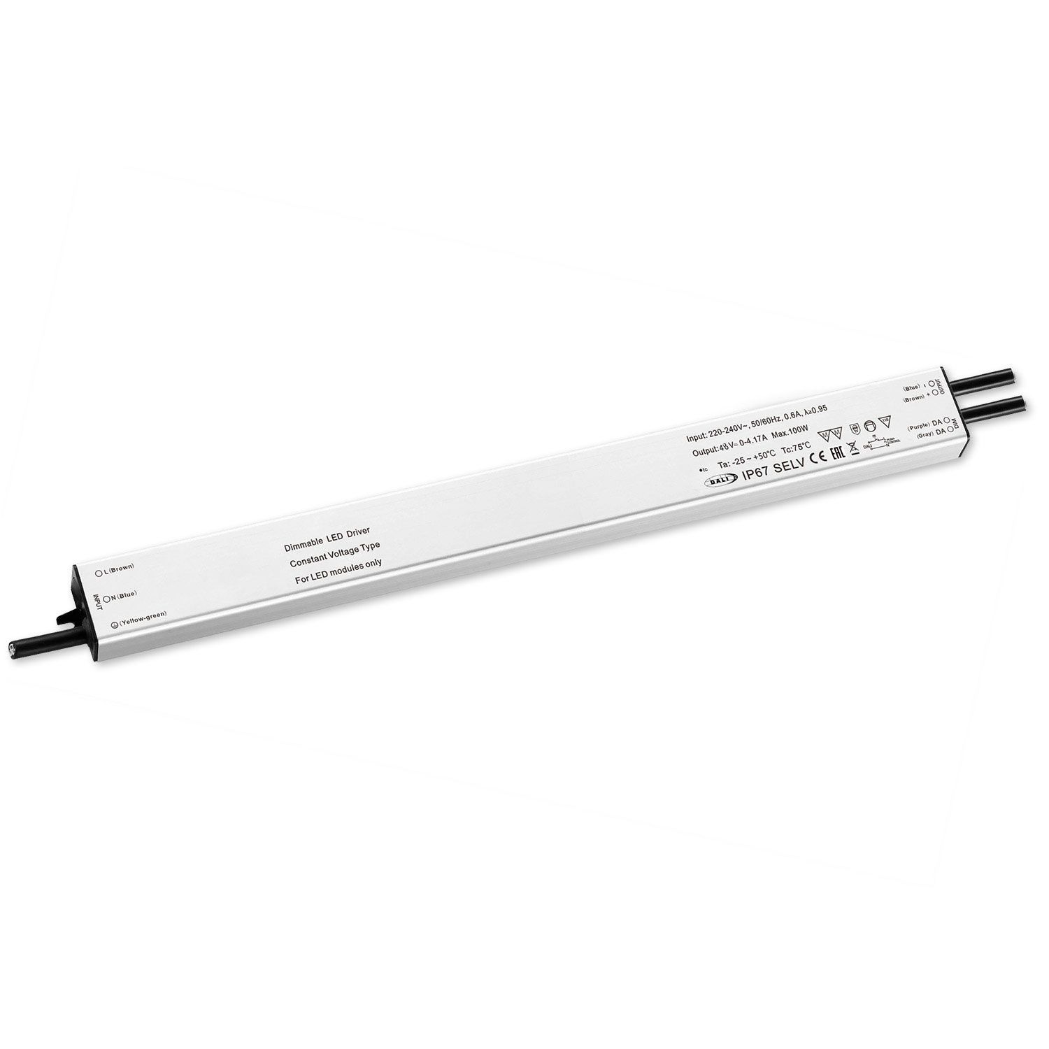 ISOLED LED PWM-Trafo 48V/DC, 0-240W, Push/DALI-2 dimmbar, IP67, SELV, flach, ultraschmal - 1