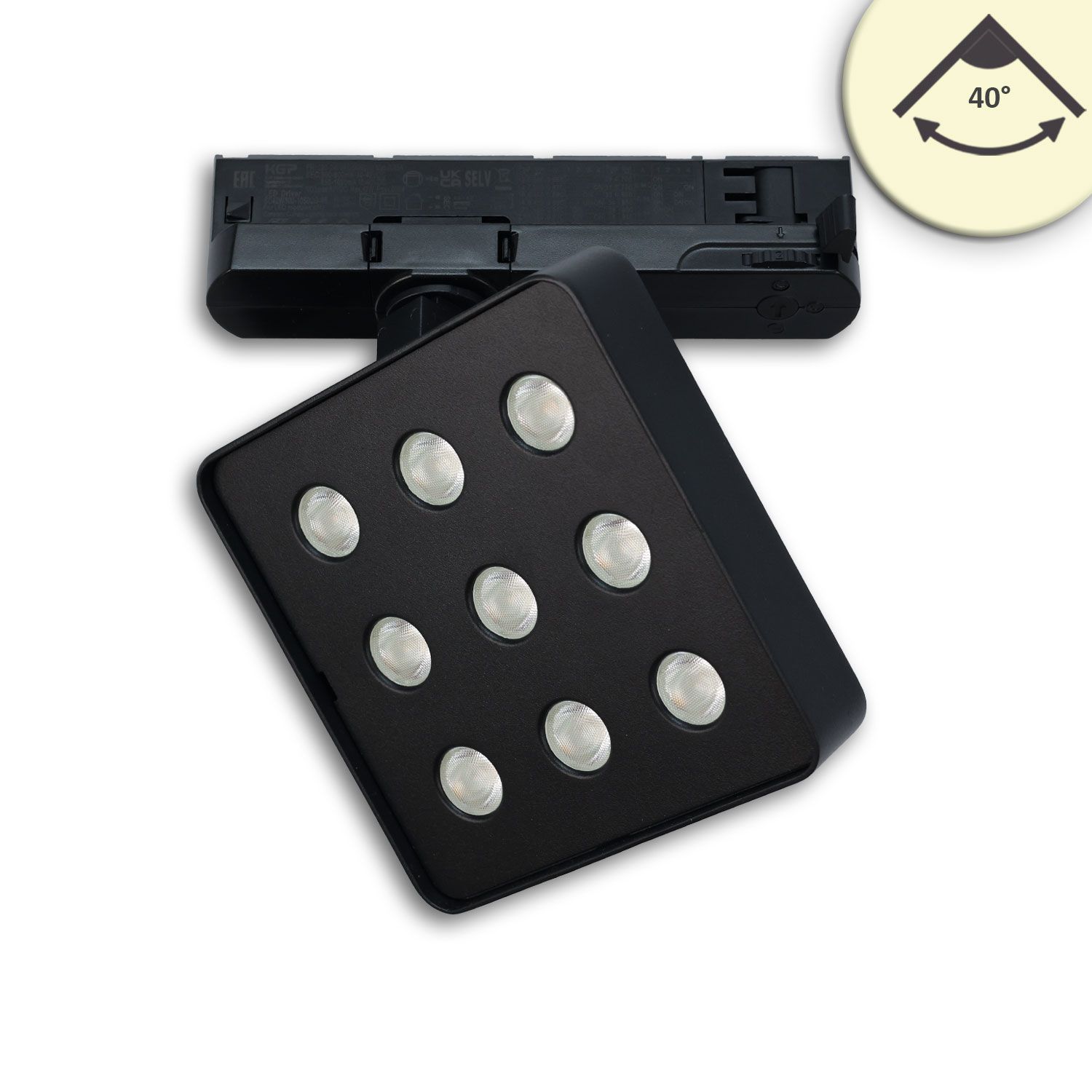 ISOLED 3-Phasen Schienenstrahler MATRIX, 20W, 40°, schwarz, 3000K, UGR