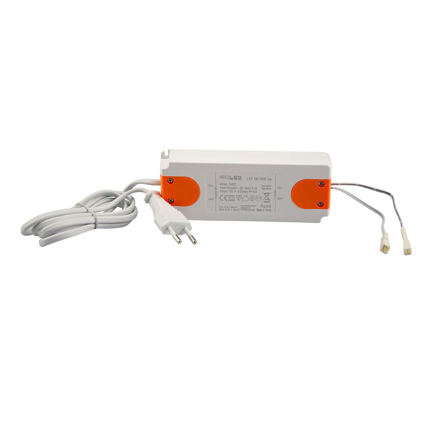 ISOLED LED Trafo MiniAMP 12V/DC, 0-50W, 120cm Kabel mit Flachstecker, sekundär 2 female Buchsen - 2