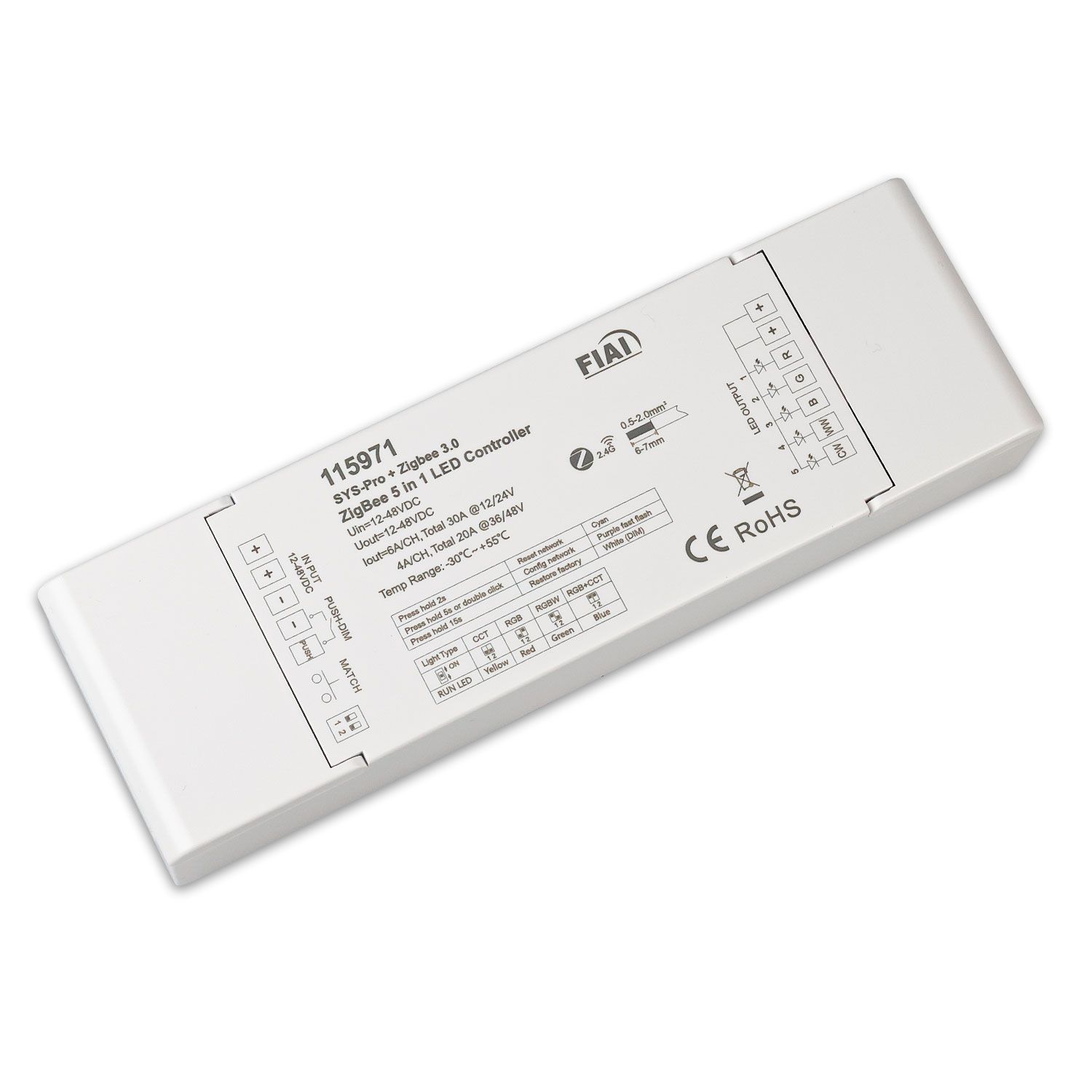 ISOLED Sys-Pro + Zigbee 3.0 Push/Funk 1-5 Kanal Multi-PWM-Dimmer, 12-24V DC 5x6A, 36-48V DC 5x4A - 1