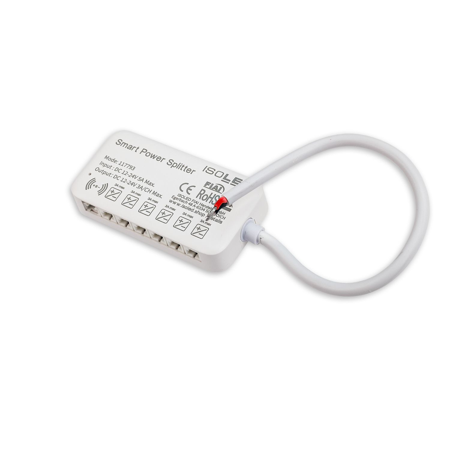 ISOLED MiniAMP Power-Splitter 6-fach, Single Color, 12-24V DC, mit Master Sensor-Port, offenes Ende - 3