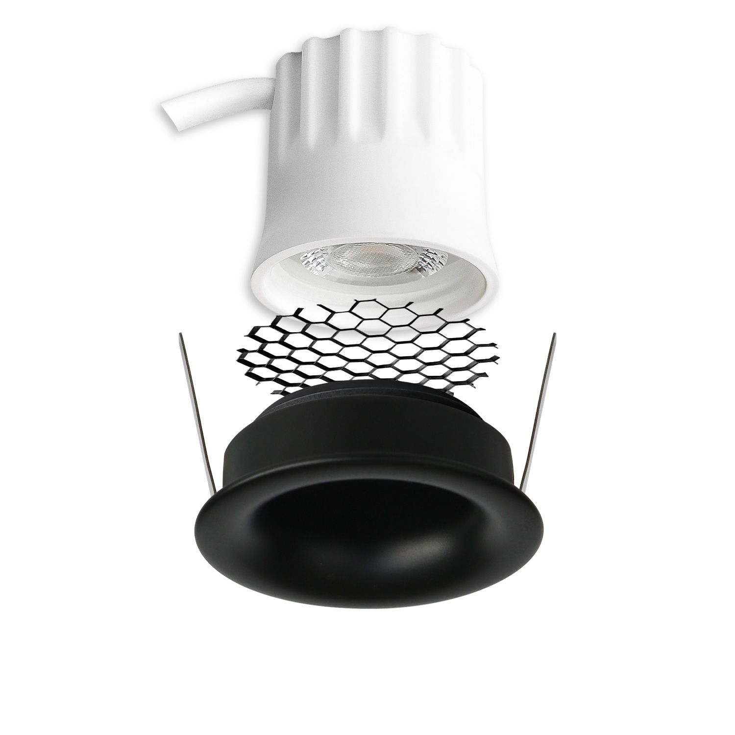 ISOLED LED Einbaustrahler BACK32, schwarz matt, rund, 5W, CRI90, 3000K, rückversetzt, Honeycomb, dimmbar - 2