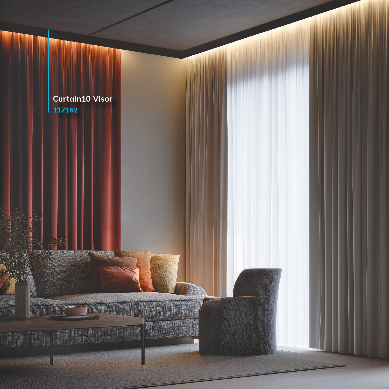 ISOLED Gardinenprofil Curtain10 DOUBLE, weiß RAL9010, 200cm - 5