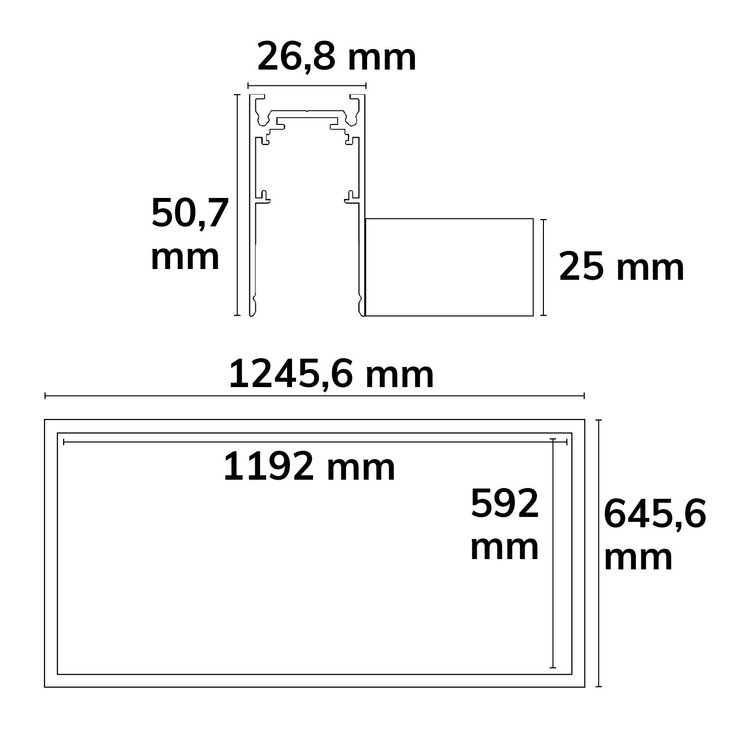 ISOLED Track48 Leuchtenrahmen H50, Innenformat 592x1192mm, schwarz, exkl. Trafo, exkl. Montageclip/Seilabh. - 3