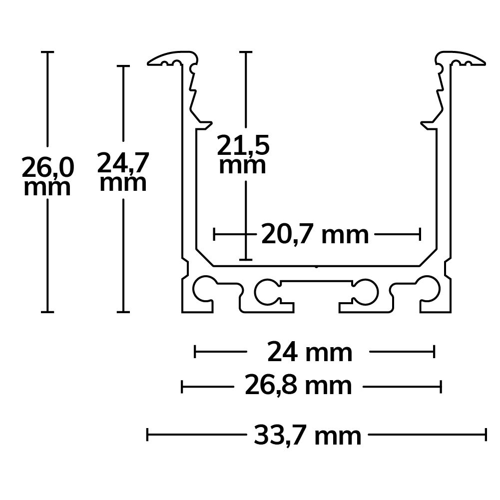 ISOLED LED Einbauprofil DIVE20 Aluminium schwarz RAL9005, 200cm - 3