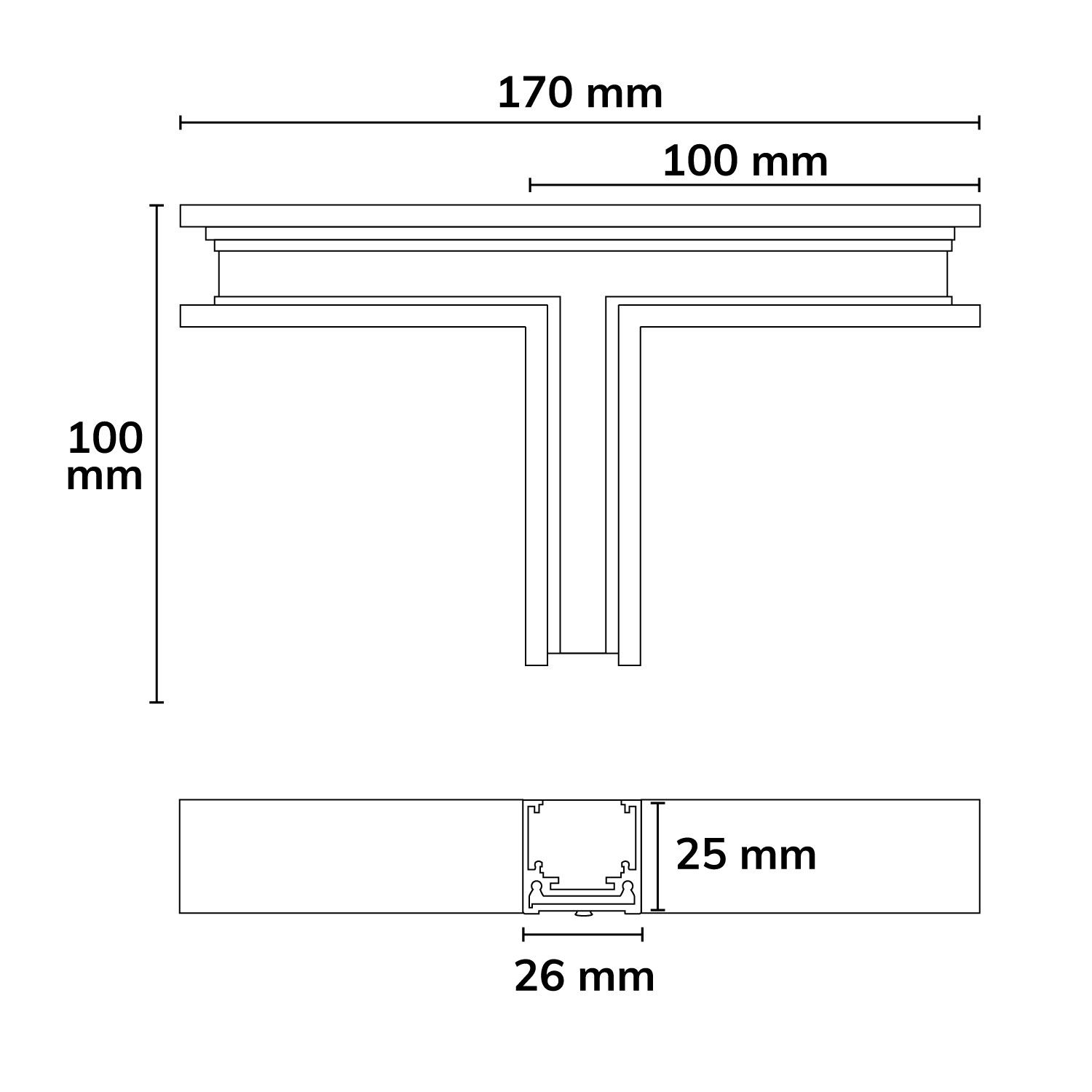 ISOLED Track48 T-Schiene horizontal für Aufbauschiene flat, schwarz, nicht stromführend - 2