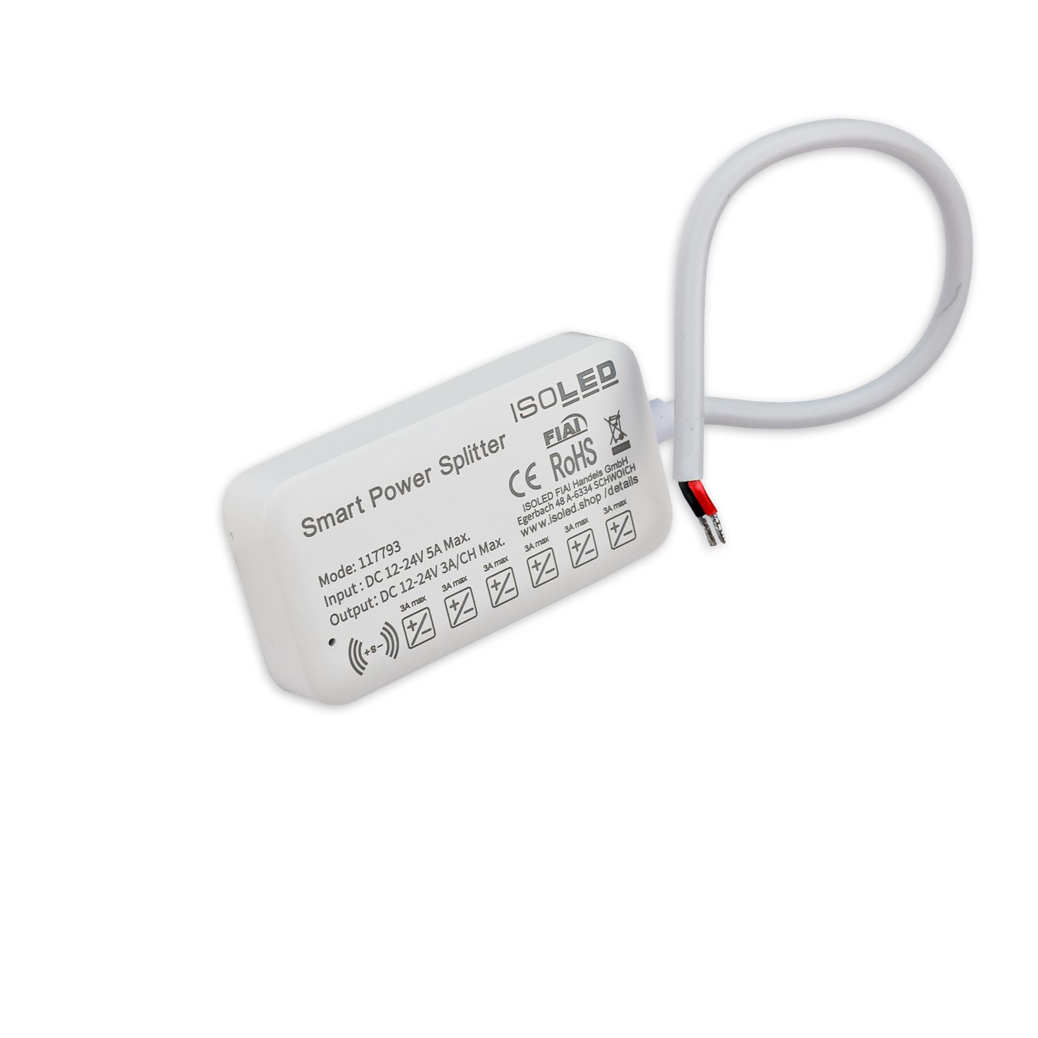 ISOLED MiniAMP Power-Splitter 6-fach, Single Color, 12-24V DC, mit Master Sensor-Port, offenes Ende - 2