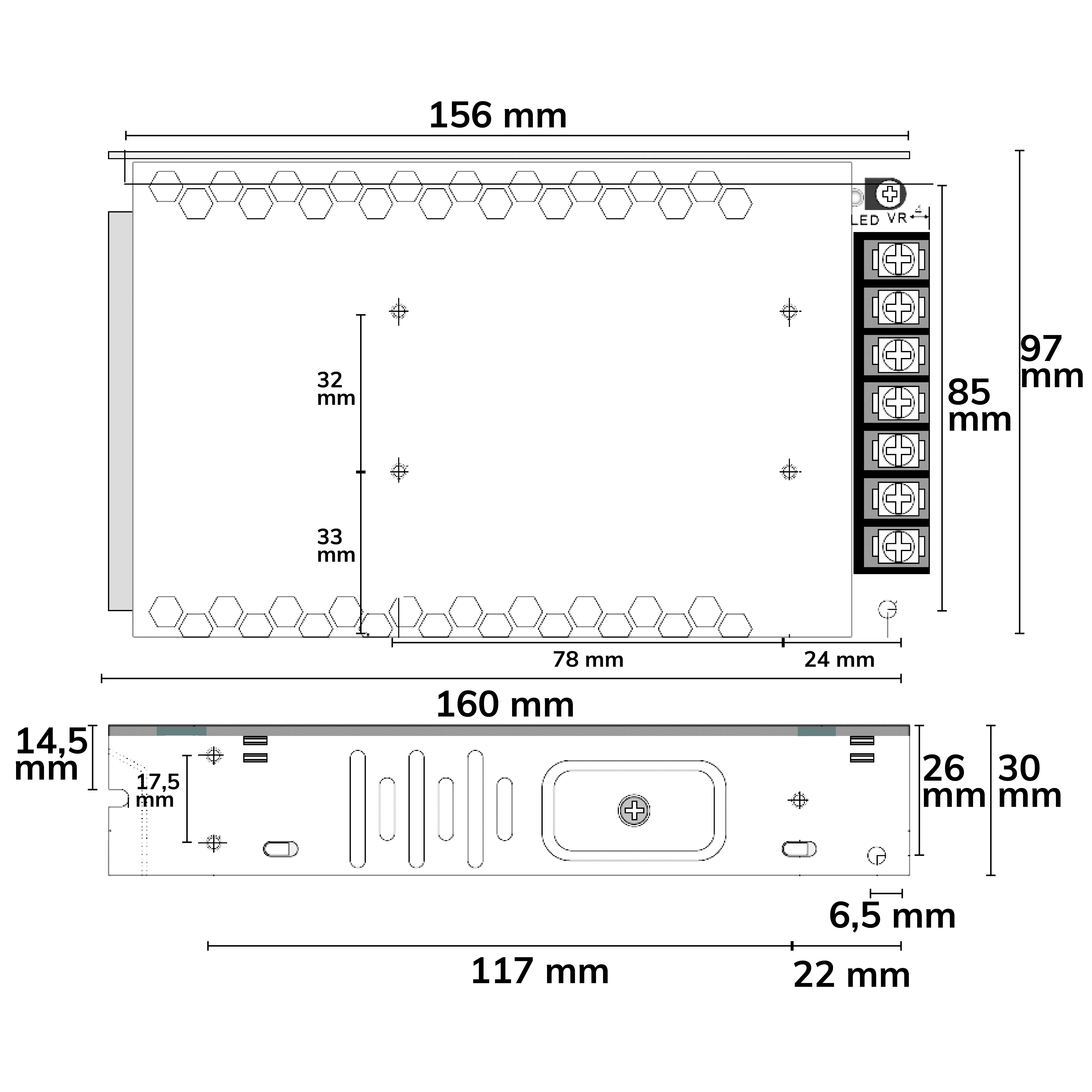 ISOLED LED Trafo 24V/DC, 0-150W, Gitter - 3