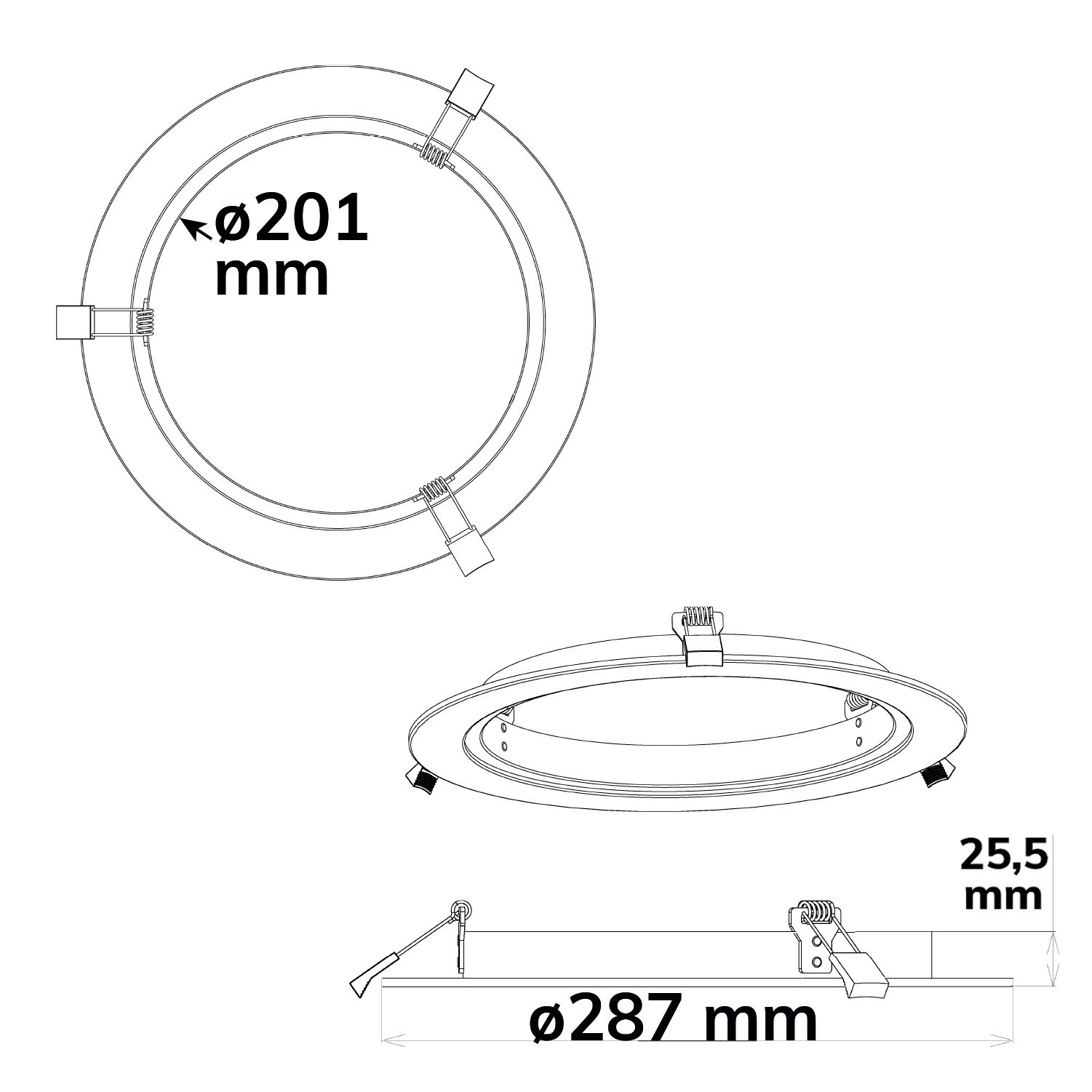 ISOLED Loch Adapterring für Downlights, mit Federn, weiß, ID 201mm - AD 287mm - 5