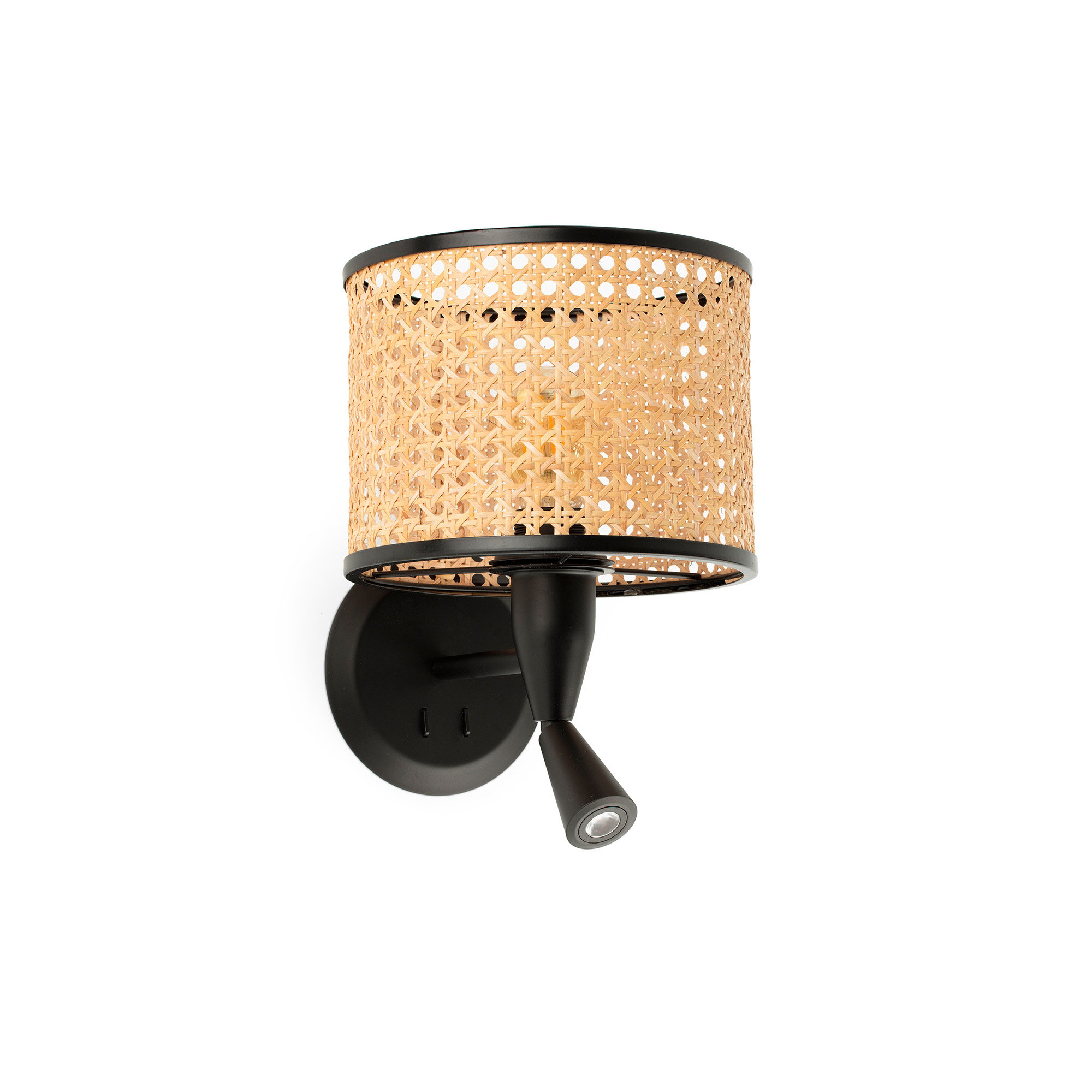 Faro MAMBO Wandleuchte mit Leser schwarz/rattan - Produktbild 1