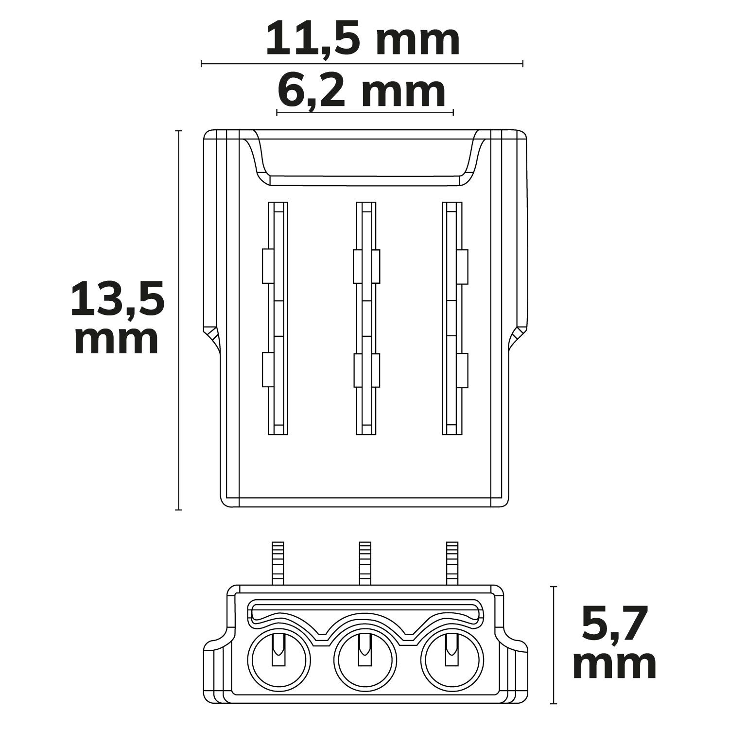 ISOLED Kontakt-Kabelanschluss (max. 5A/0,5qmm) K2-310-V1 für 3-pol. IP20 Flexstripes mit Breite 10mm - 3