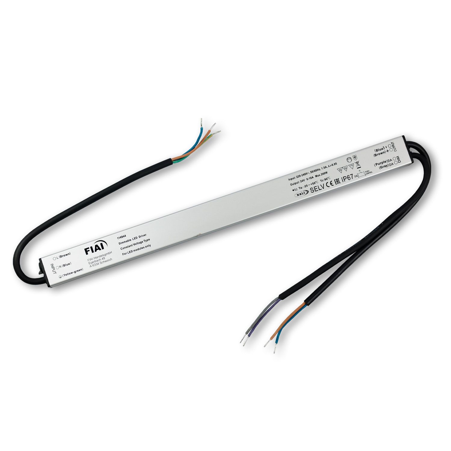 ISOLED LED PWM-Trafo 24V/DC, 0-240W, Push/DALI-2 dimmbar, IP67, SELV, flach, ultraschmal - 1