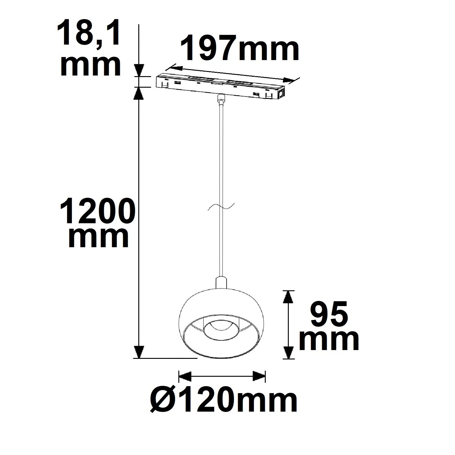 ISOLED Track48 Hängeleuchte Circle 8W, 45°, 48V DC, schwarz, 3000K - 4