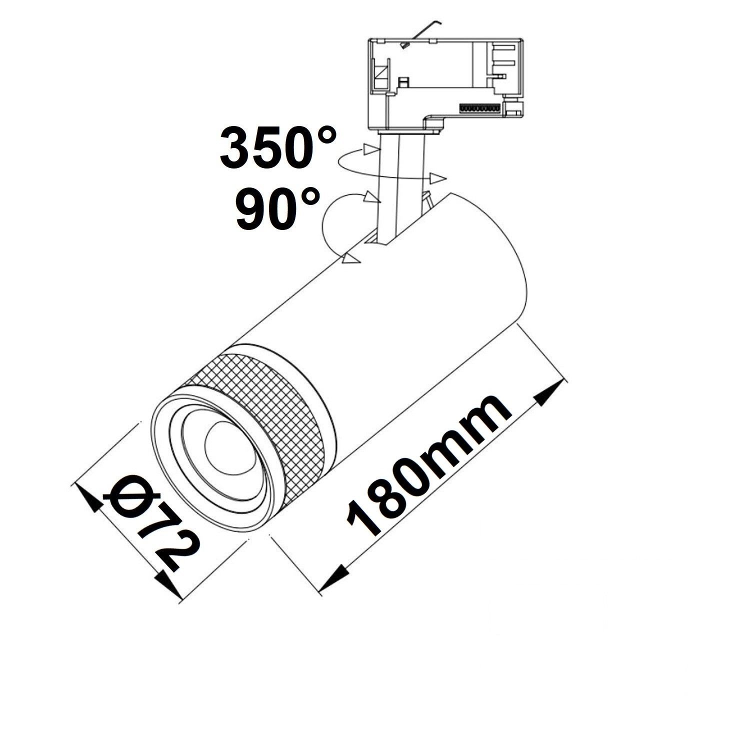 ISOLED 3-Phasen Schienenstrahler fokussierbar, 24W, 20°-55°, schwarz matt, 3000K, dimmbar - 4