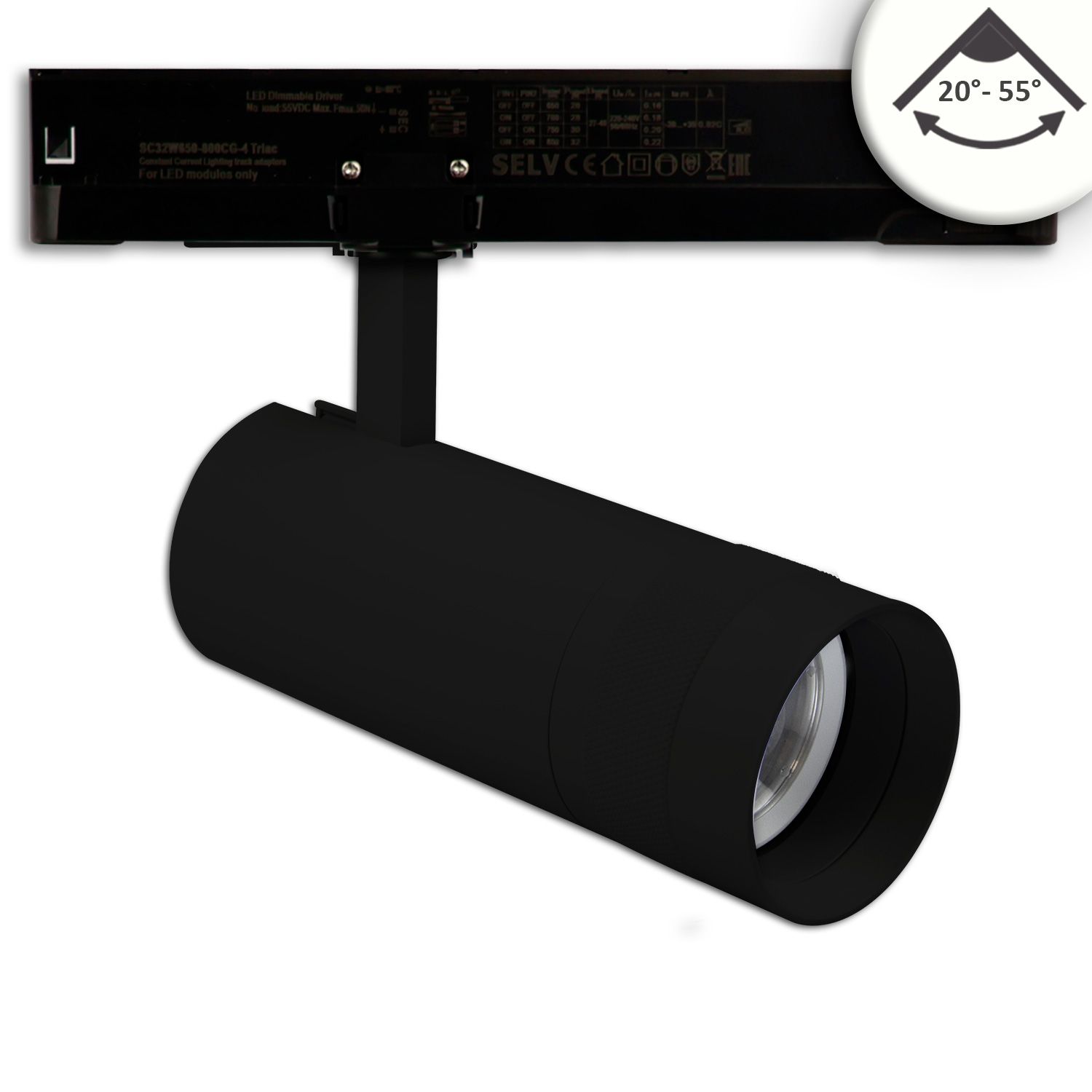 ISOLED 3-Phasen Schienenstrahler fokussierbar, 24W, 20°-55°, schwarz matt, 4000K, dimmbar ISOLED 3-Phasen Schienenstrahler fokussierbar, 24W, 20°-55°, schwarz matt, 4000K, dimmbar - 1