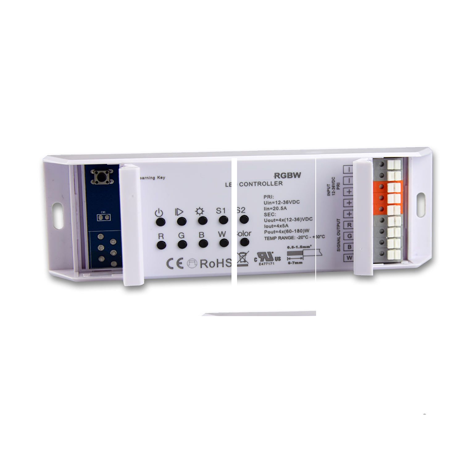 ISOLED RGB+W PWM-Dimmer mit Nah- u. Fernbedienung, 2 Szenen-Speicher, 4 Kanal, 12-36V, 4x5A - 1