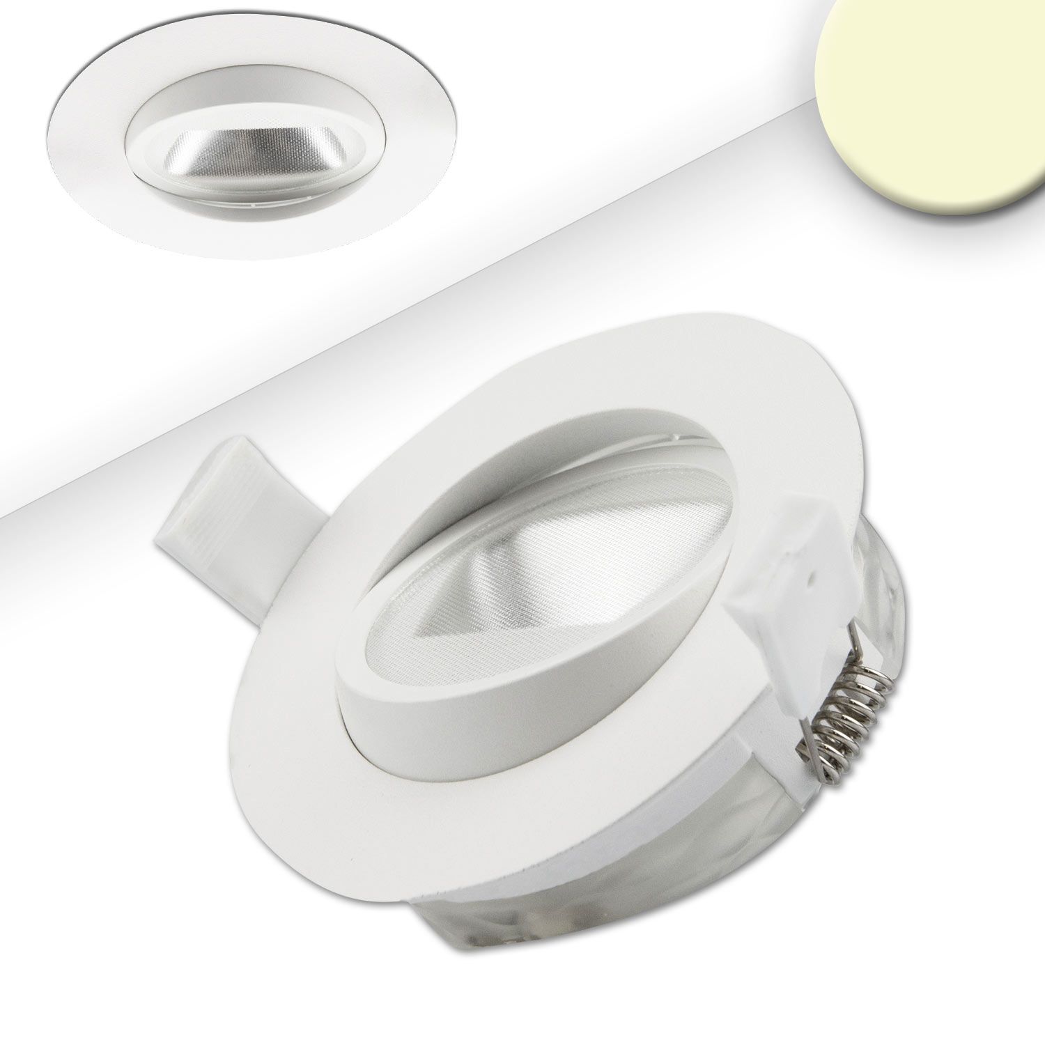 ISOLED LED Einbaustrahler asymmetrisch COB, weiß, 8W, 50°, IP44, rund, warmweiß, dimmbar ISOLED LED Einbaustrahler asymmetrisch COB, weiß, 8W, 50°, IP44, rund, warmweiß, dimmbar - 1