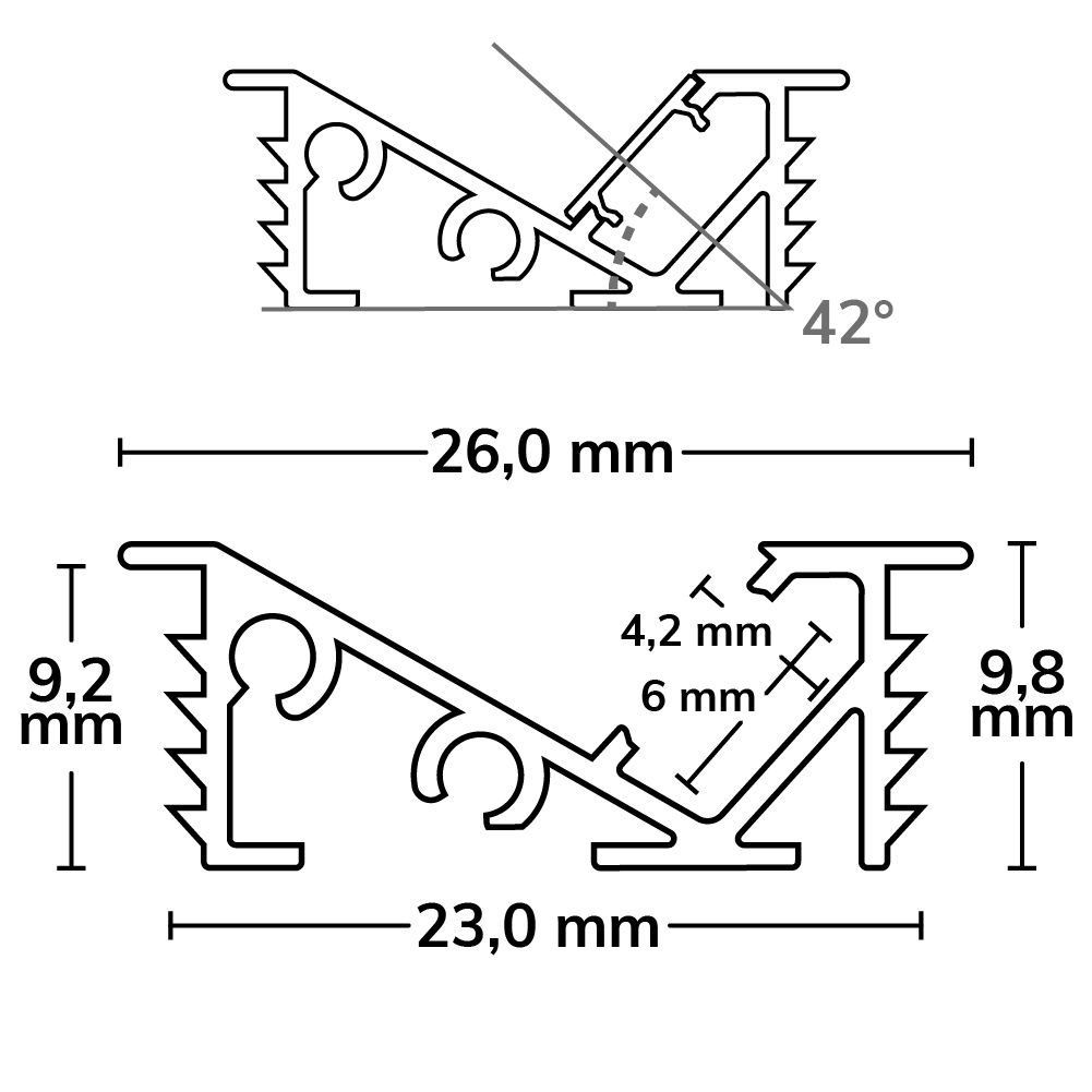 ISOLED LED Einbauprofil FURNIT6 D Aluminium schwarz RAL 9005, 200cm - 3