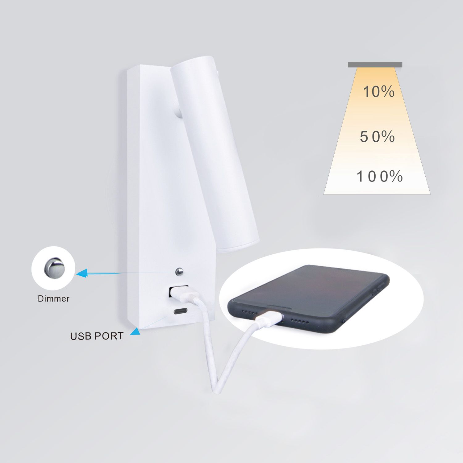ISOLED LED Leseleuchte, 3W, weiß, mit USB-A und USB-C Ladebuchse, warmweiß, 3 Stufen dimmbar - 2