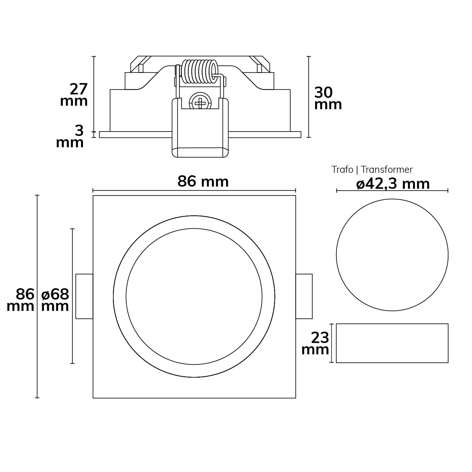 ISOLED LED Einbauleuchte Sunset Slim68 Alu, eckig, 9W, 1800-2800K, Dimm-to-warm - 3