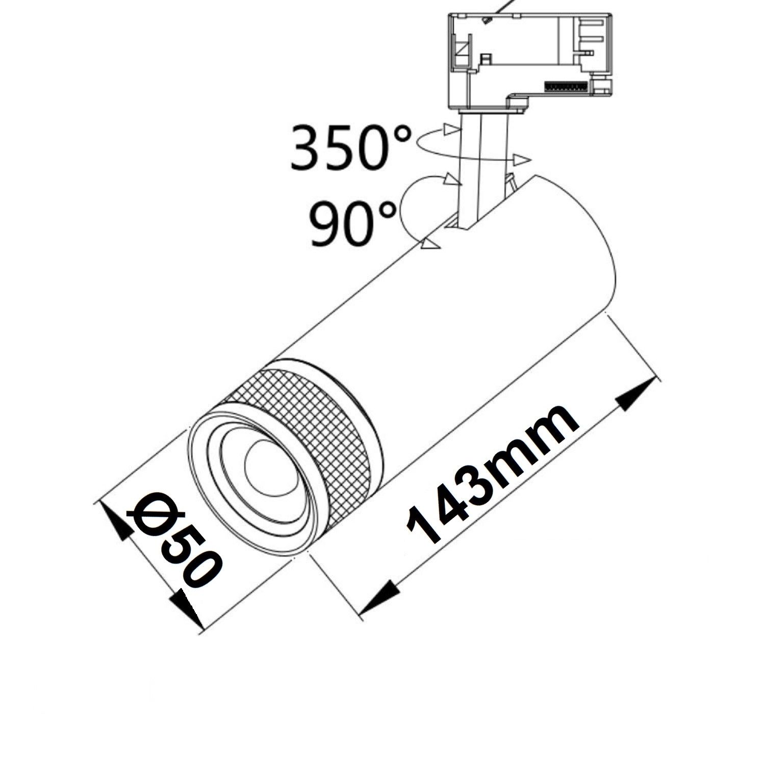ISOLED 3-Phasen Schienenstrahler fokussierbar, 8W, 20°-55°, weiß matt, 3000K, dimmbar - 3