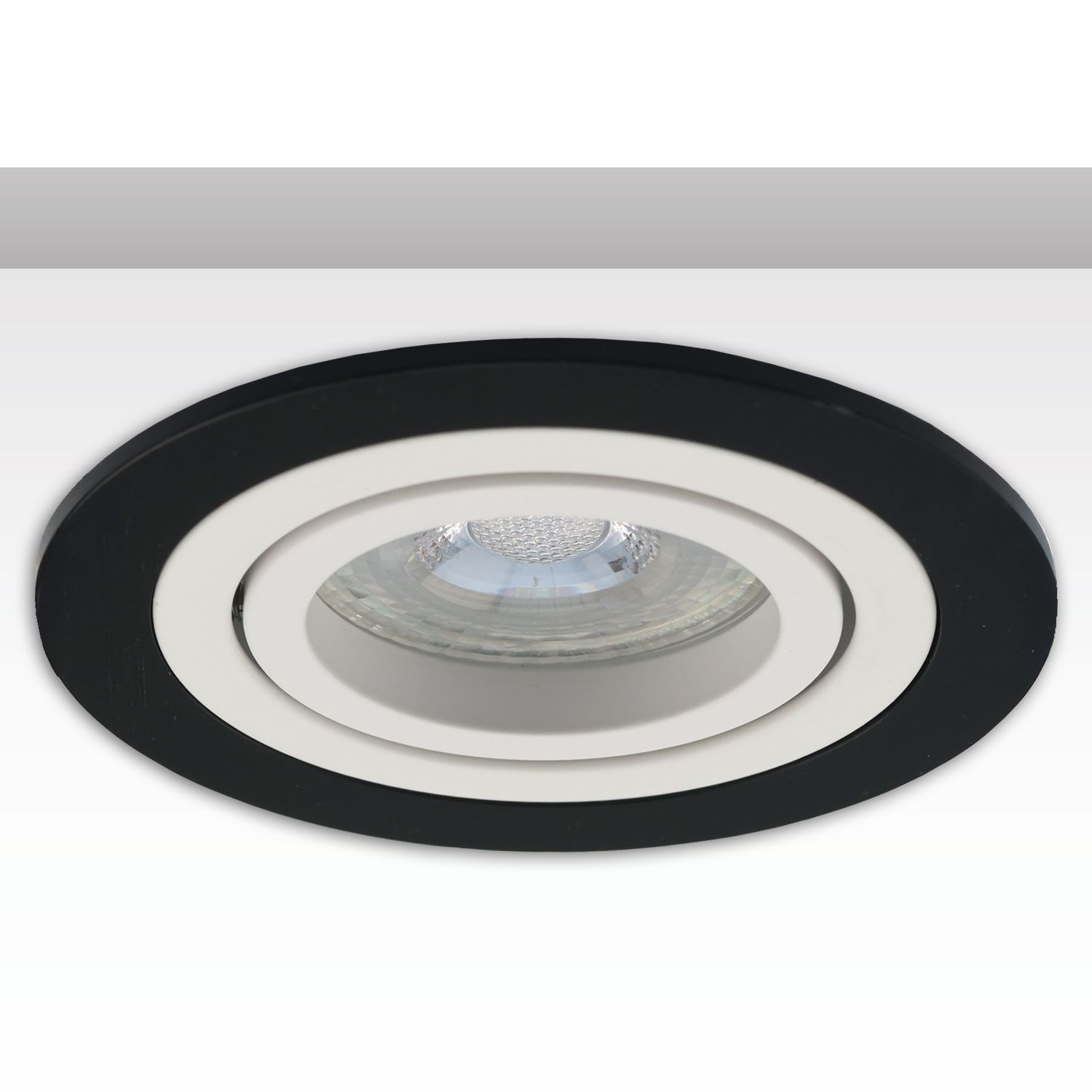 ISOLED Einbaurahmen rund, Loch 80mm, schwarz + Alu weiß, für GU10/MR16 Spots - 1