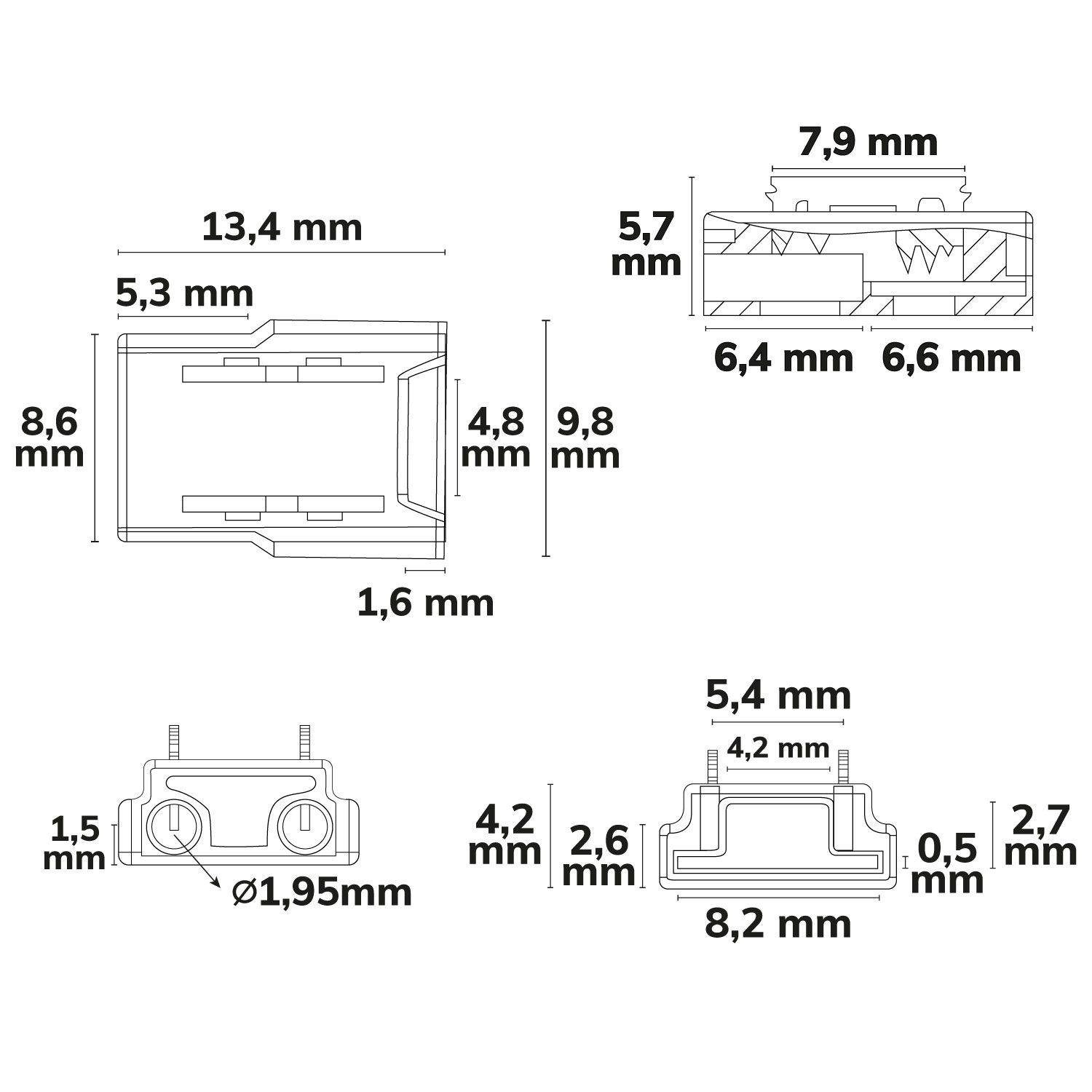 ISOLED Kontakt-Kabelanschluss (max. 4A/0,5qmm) K2-28 für 2-pol. IP20 Flexstripes mit Breite 8mm - 3