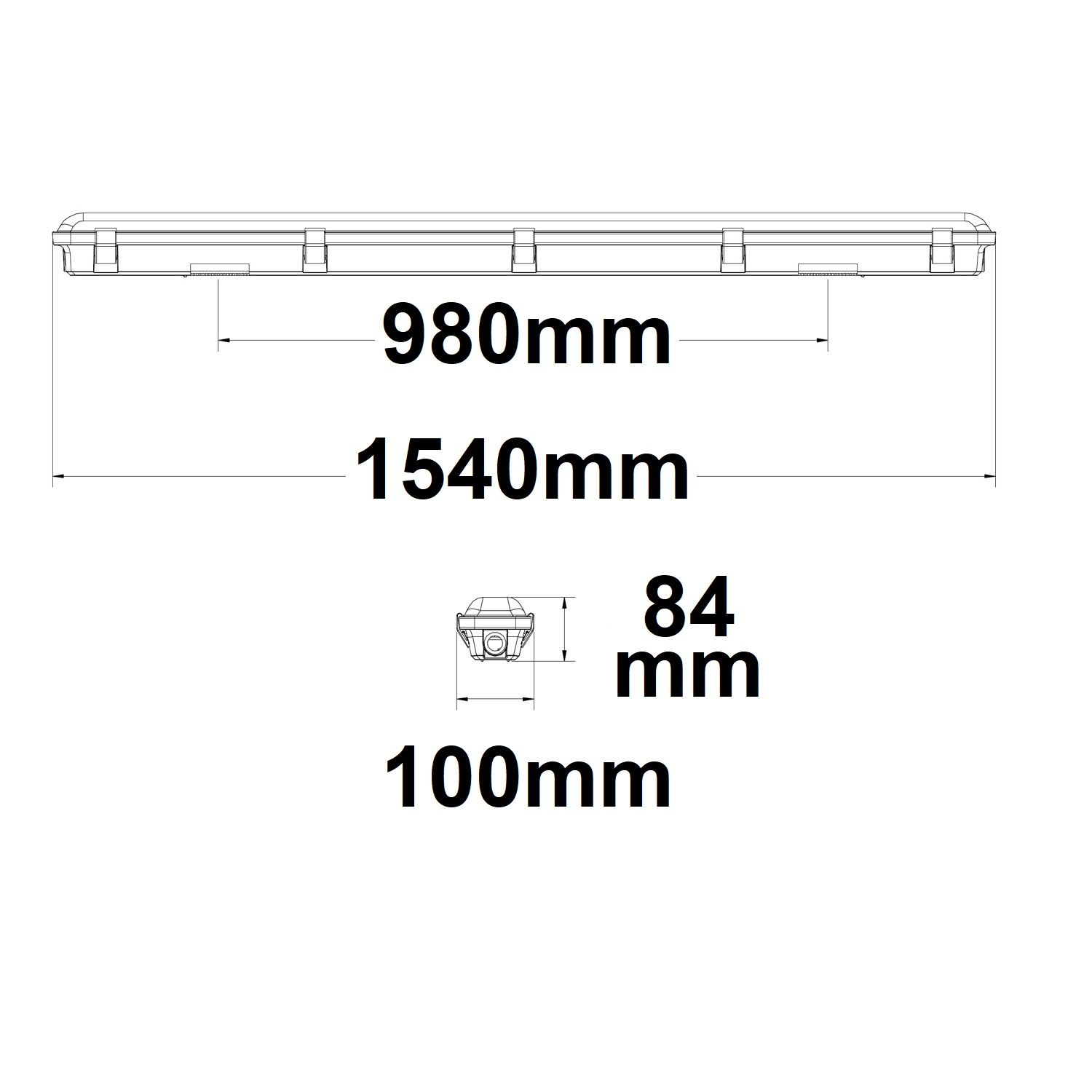 ISOLED LED Wannenleuchte 150cm, IP65, PowerSwitch 33-60W, 4000K - 4