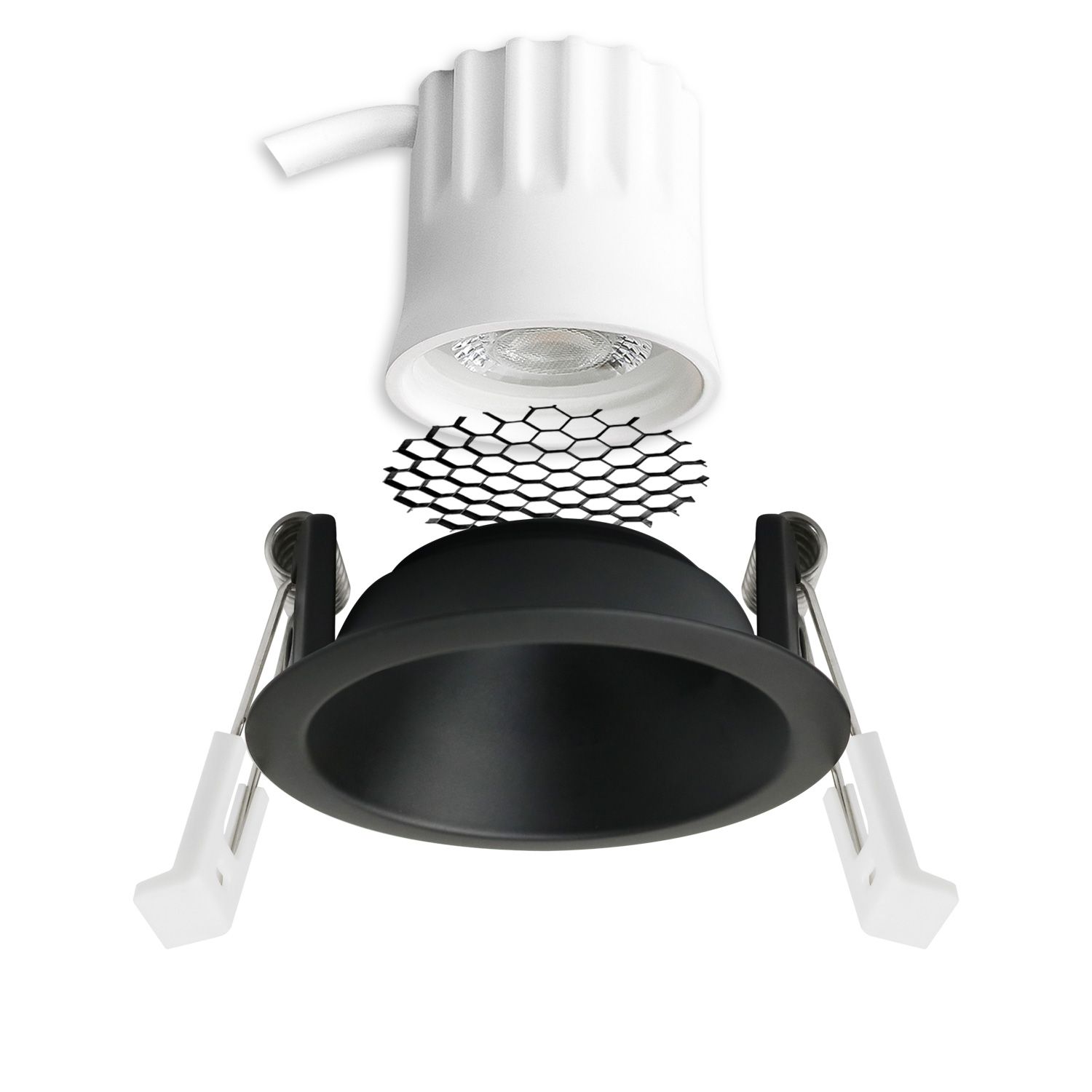 ISOLED LED Einbaustrahler BACK45, schwarz matt, rund, 5W, CRI90, 3000K, rückversetzt, Honeycomb, dimmbar - 2
