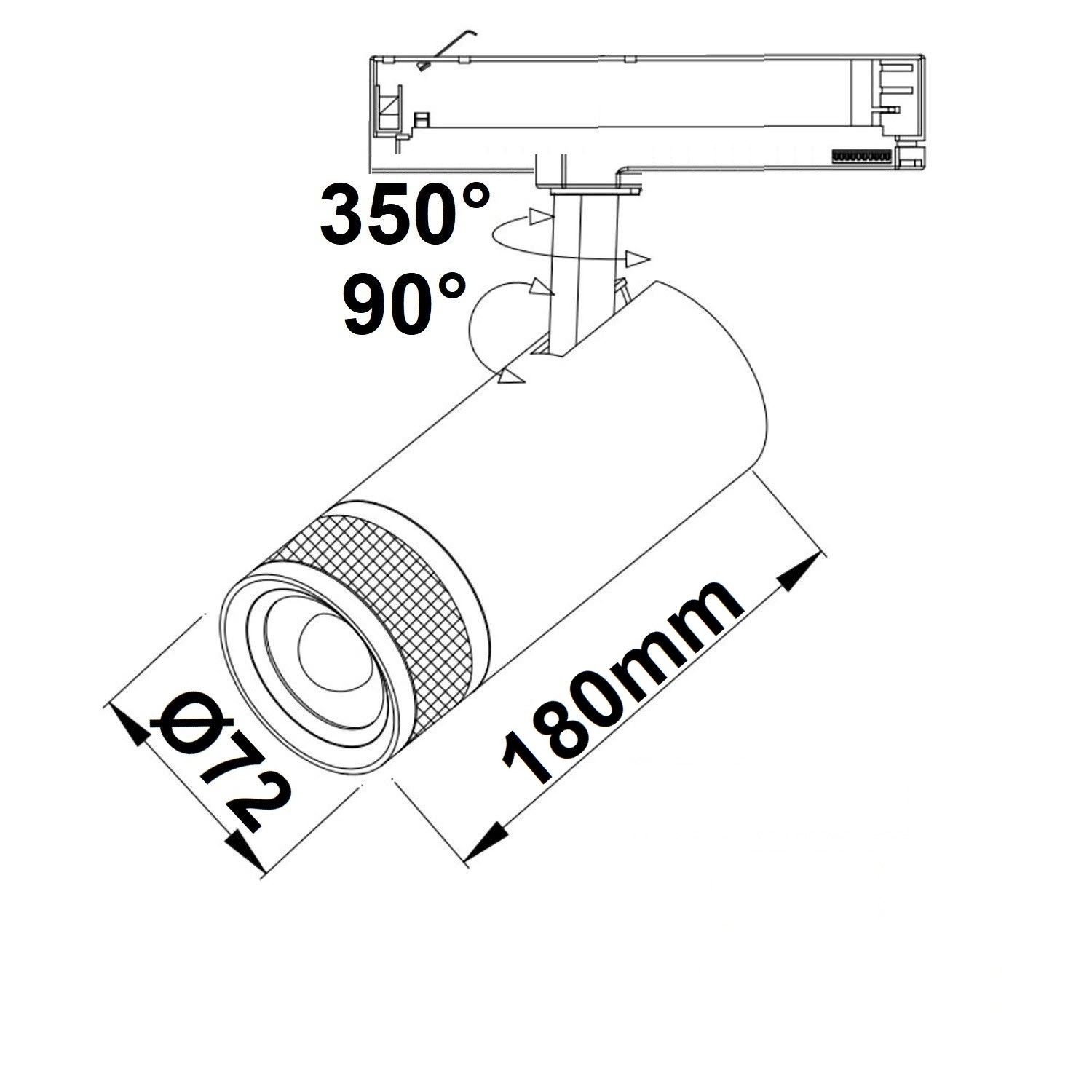 ISOLED 3-Phasen Schienenstrahler fokussierbar, 24W, 20°-55°, schwarz matt, 2700K, dimmbar - 4