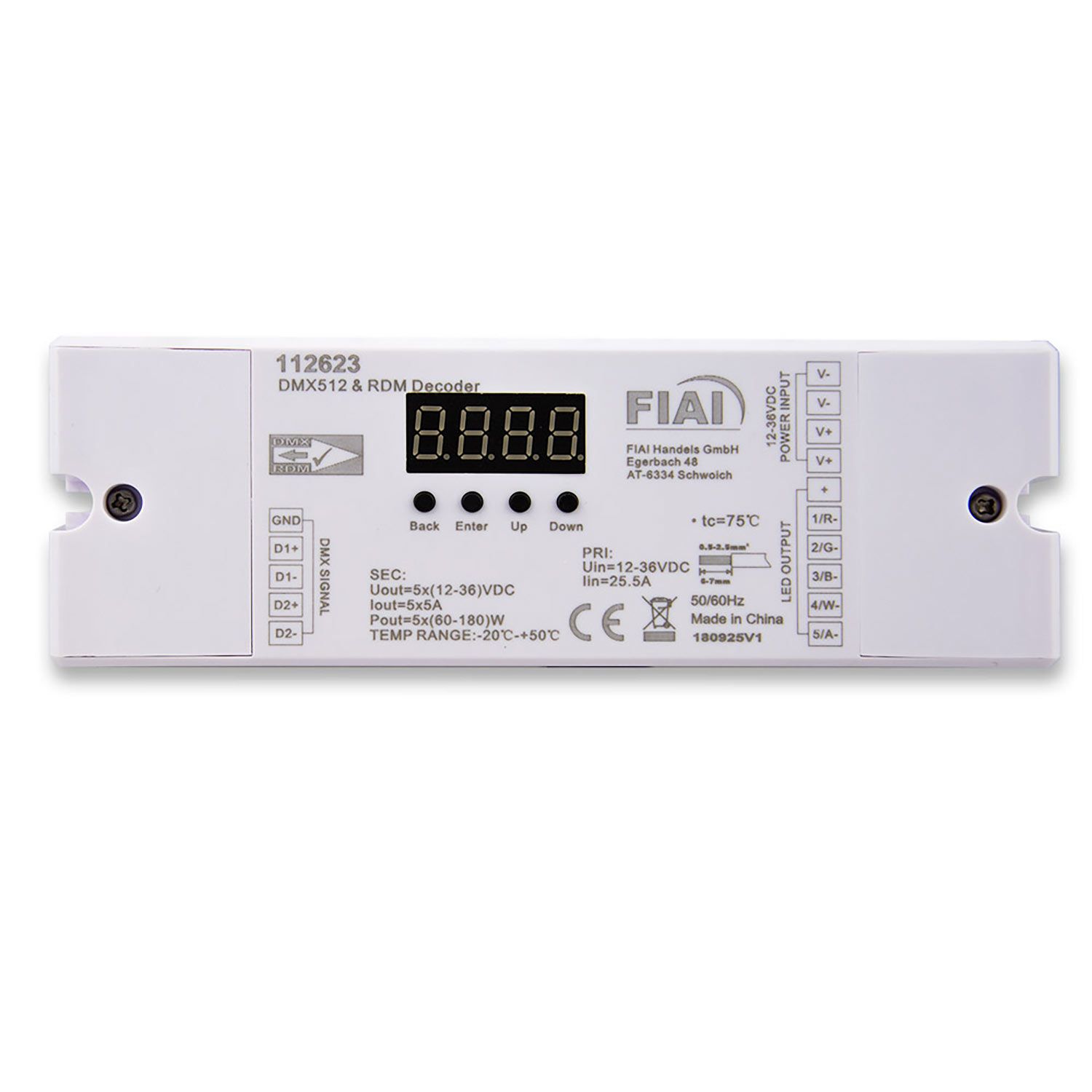 ISOLED DMX512 RDM 8/16 Bit Decoder, 1-5 Kanal, 12-36V 5x5A, 48V 5x1.5A - 1