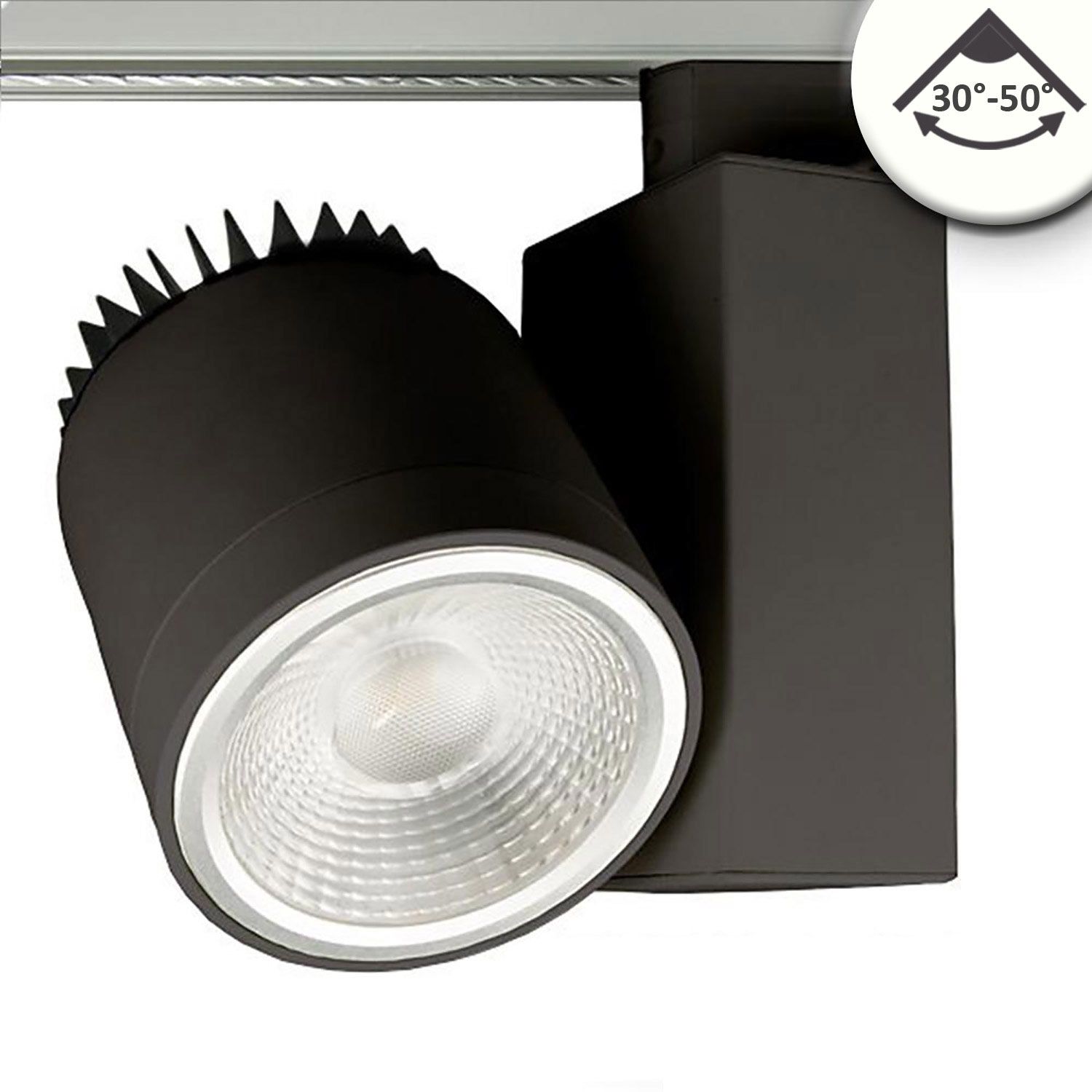 ISOLED 3-Phasen Schienenstrahler fokussierbar, 36W, 30°-50°, schwarz matt, 4000K, CRI92, DALI dimmbar ISOLED 3-Phasen Schienenstrahler fokussierbar, 36W, 30°-50°, schwarz matt, 4000K, CRI92, DALI dimmbar - 1