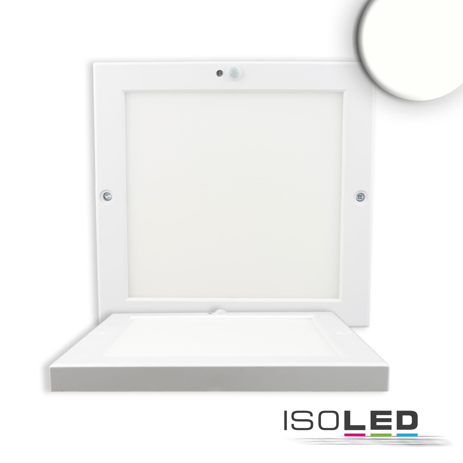 ISOLED Deckenlampe Slim eckig weiß, 220x220mm, mit PIR-Bewegungssensor, 18W, Trafo integriert, neutralweiß - 1