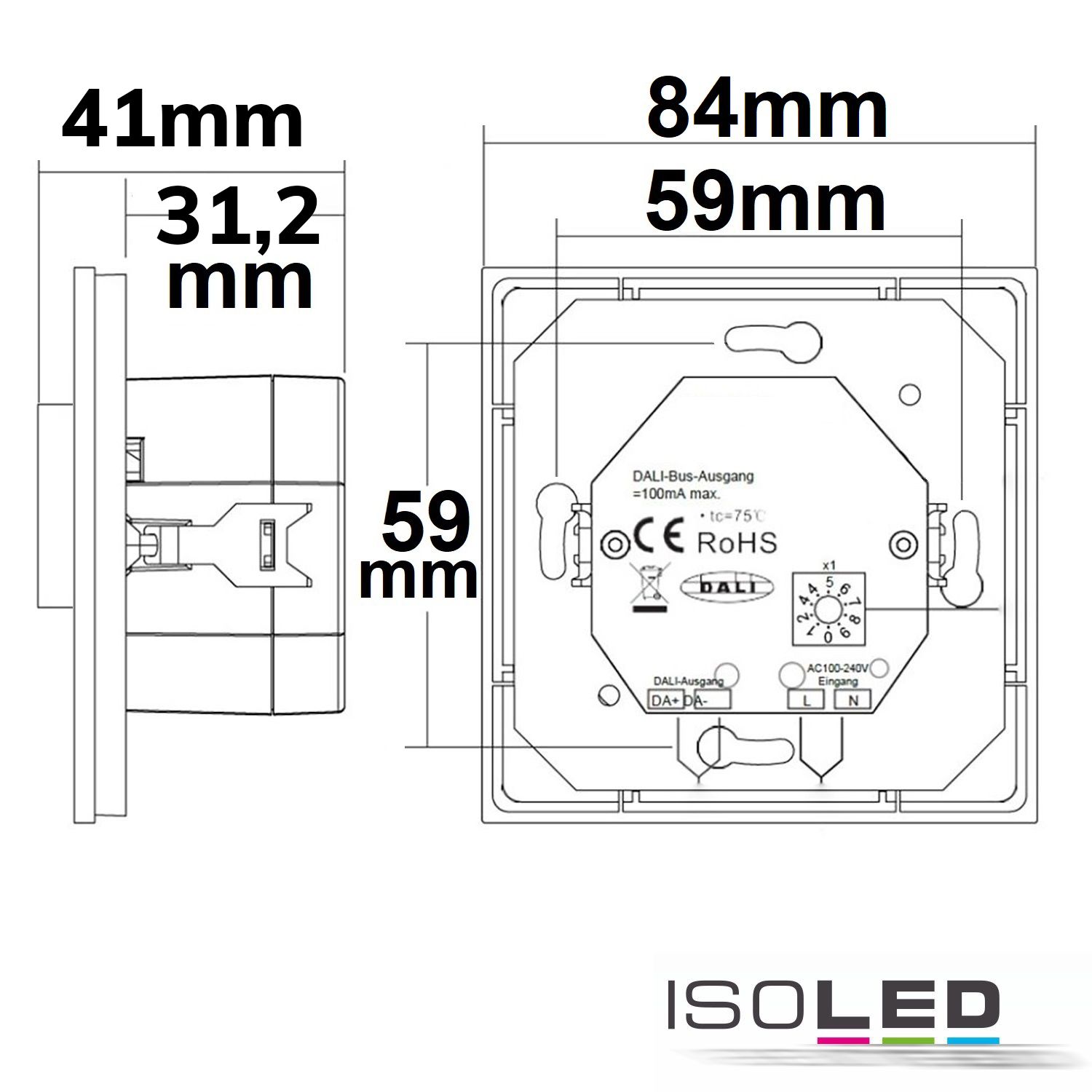 ISOLED DALI DT8 CCT 1 Gruppe Einbau-Dreh Master-Controller, weiß, 230V AC oder DALI-Bus Spannung - 2
