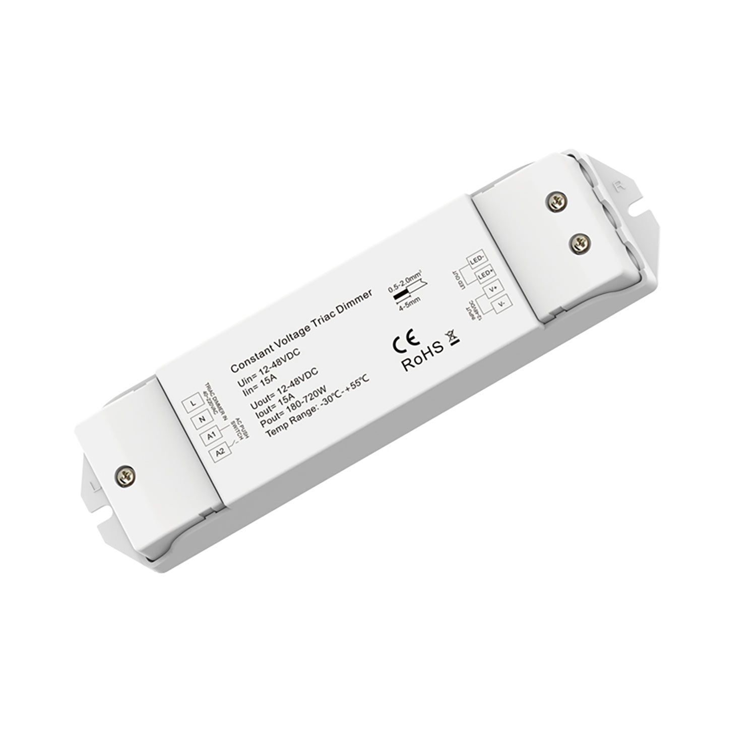 ISOLED Phasenan-/Abschnitt (100-220V)/Push Eingangssignal zu PWM-Dimmer, 1 Kanal, 12-48V DC 15A - 1