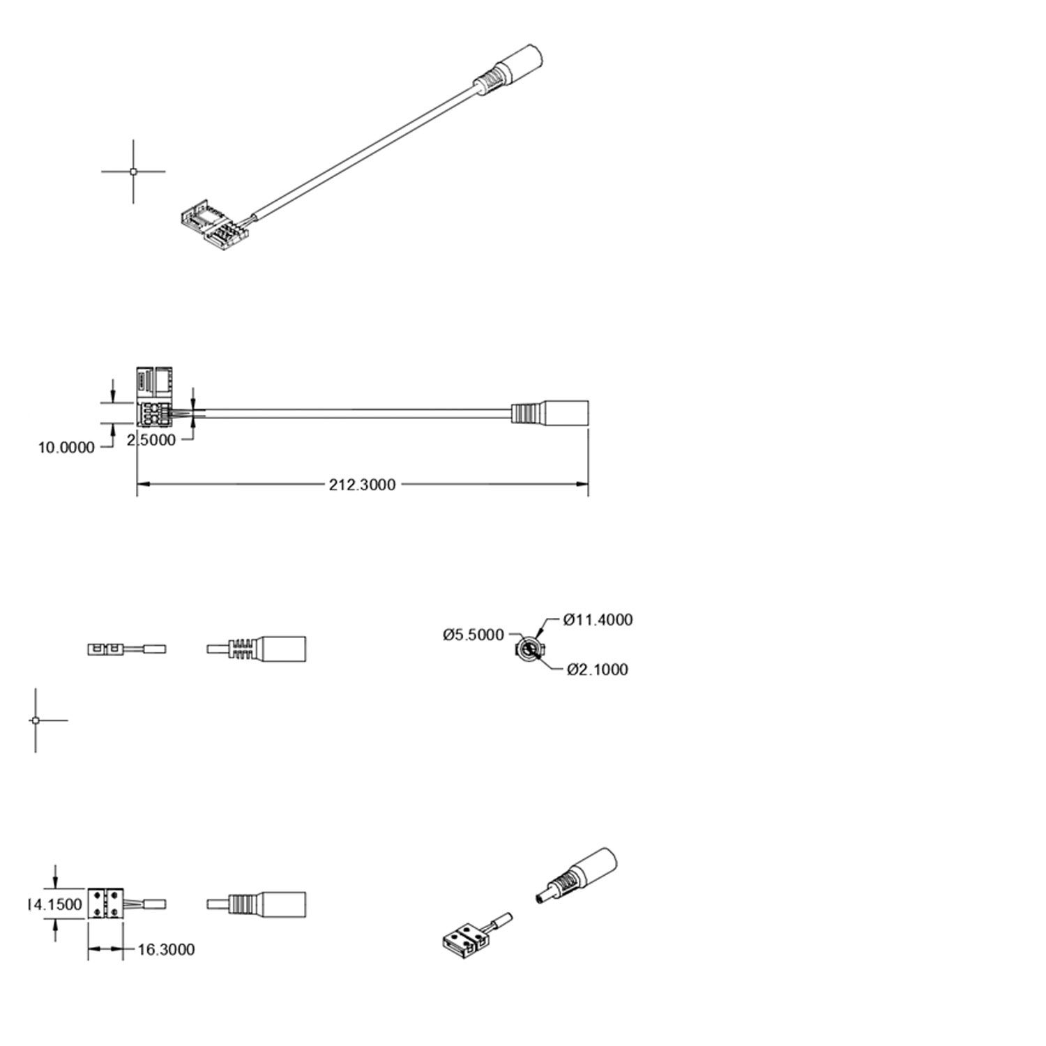 ISOLED Clip-Rundstecker-Anschluss (max. 5A) für 2-pol. IP20 Flexstripes Breite 10mm, Pitch-Abstand >12mm - 2