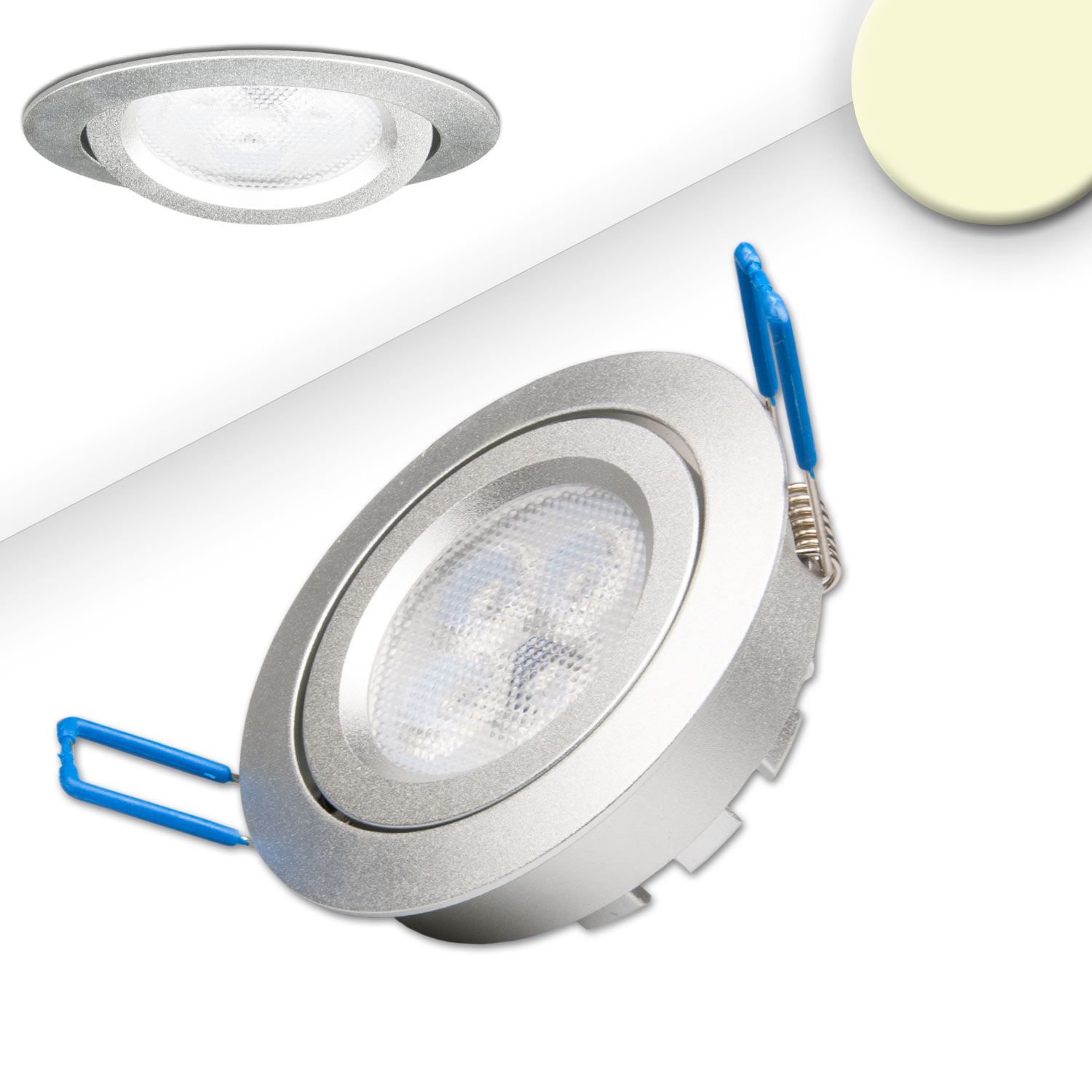 ISOLED LED Einbaustrahler, silber, 8W, 72°, rund, warmweiß, dimmbar - 1