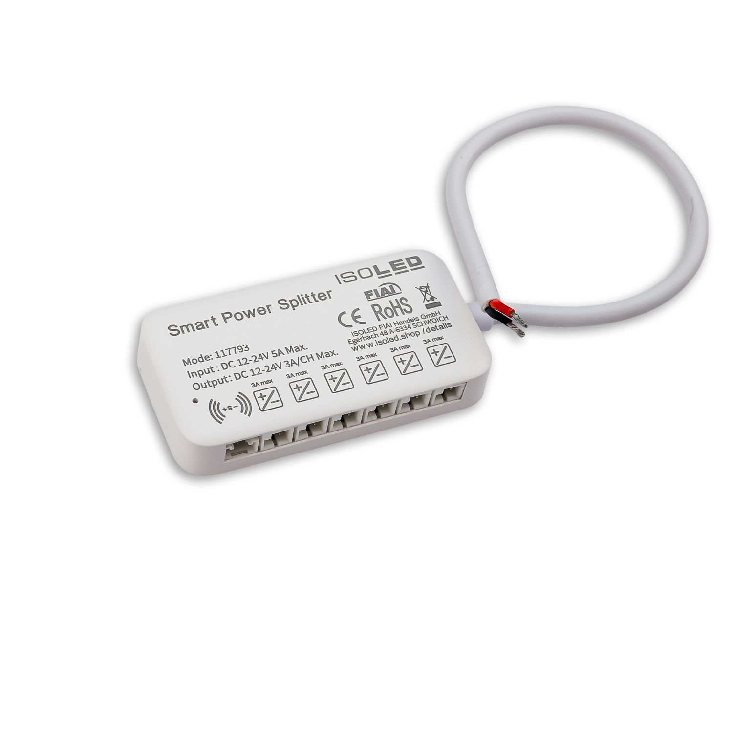 ISOLED MiniAMP Power-Splitter 6-fach, Single Color, 12-24V DC, mit Master Sensor-Port, offenes Ende - 1