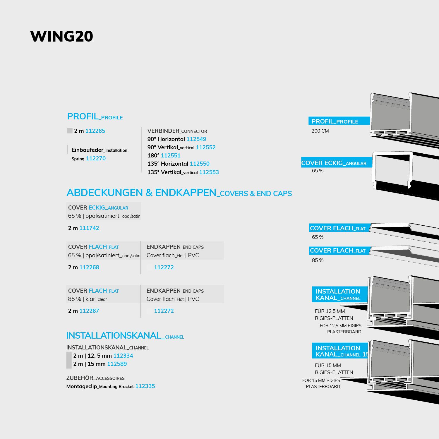 ISOLED LED Aufbauprofil WING20, eloxiert L: 200cm - 5