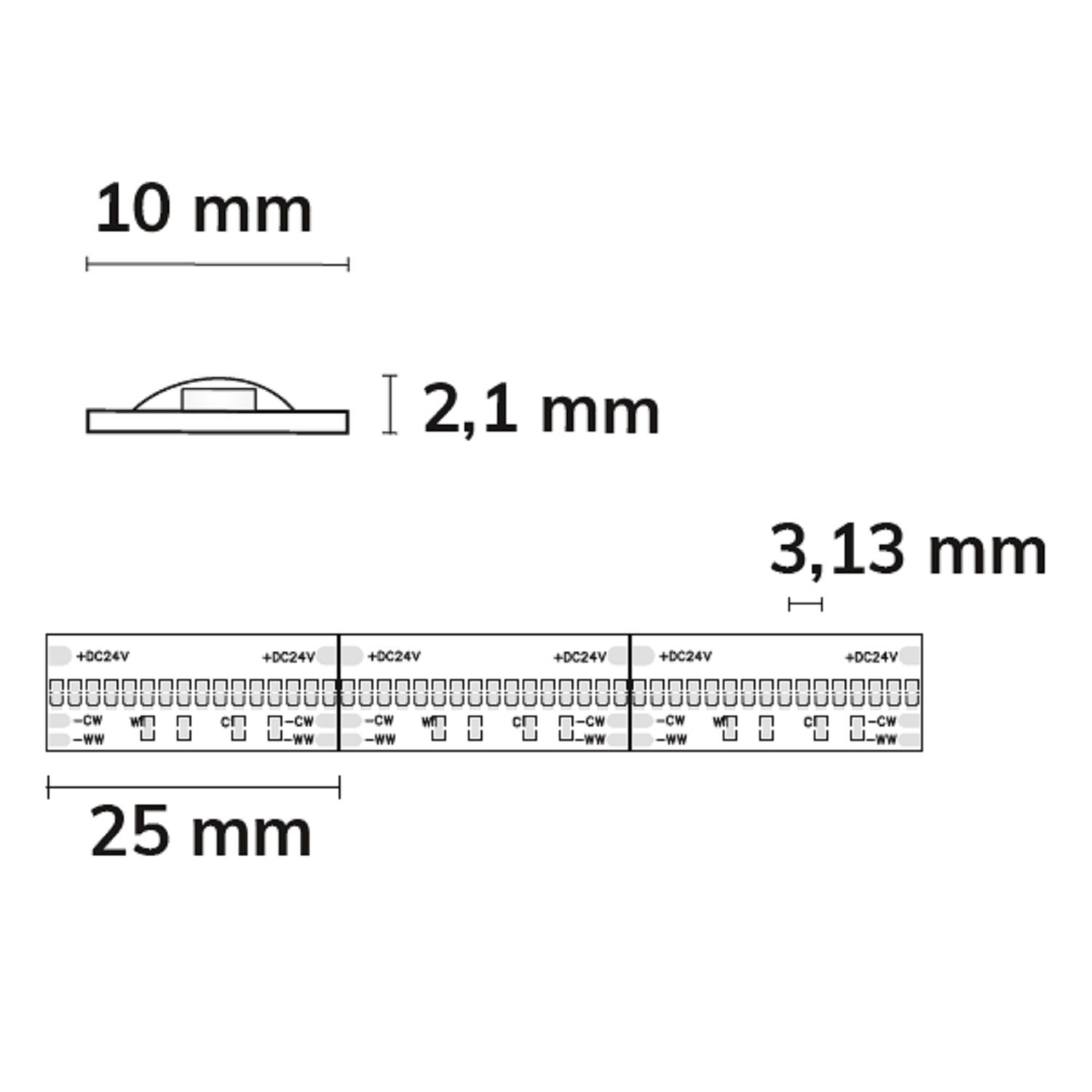 ISOLED LED COB927/COB965 Linear CCT Flexband, 24V DC, 7W+7W, IP20, 5m Rolle, 640 LED/m - 3