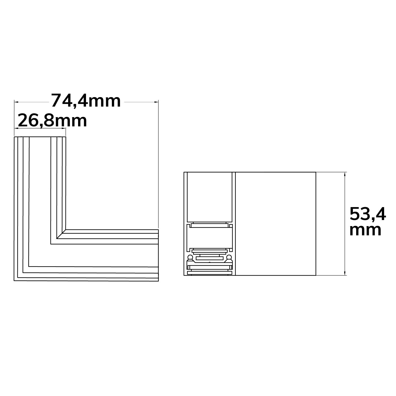 ISOLED Track48 Eckschiene 90° horizontal für Aufbauschiene, weiß, nicht stromführend - 2