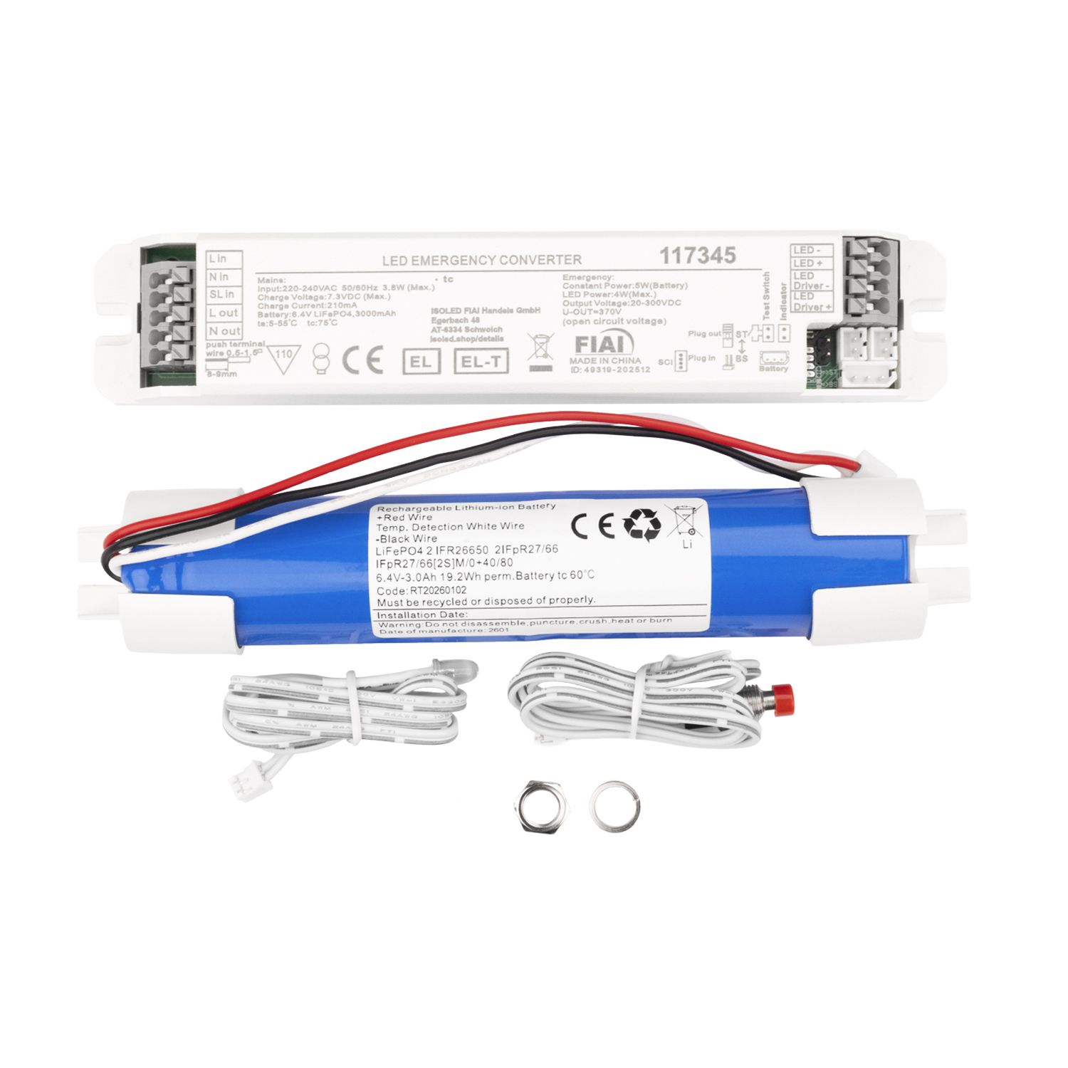 ISOLED Notstrom-Akkumodul LiFePO4 EL-T Selftest 3000mAh, 5W (20-300 V) ISOLED Notstrom-Akkumodul LiFePO4 EL-T Selftest 3000mAh, 5W (20-300 V) - 1