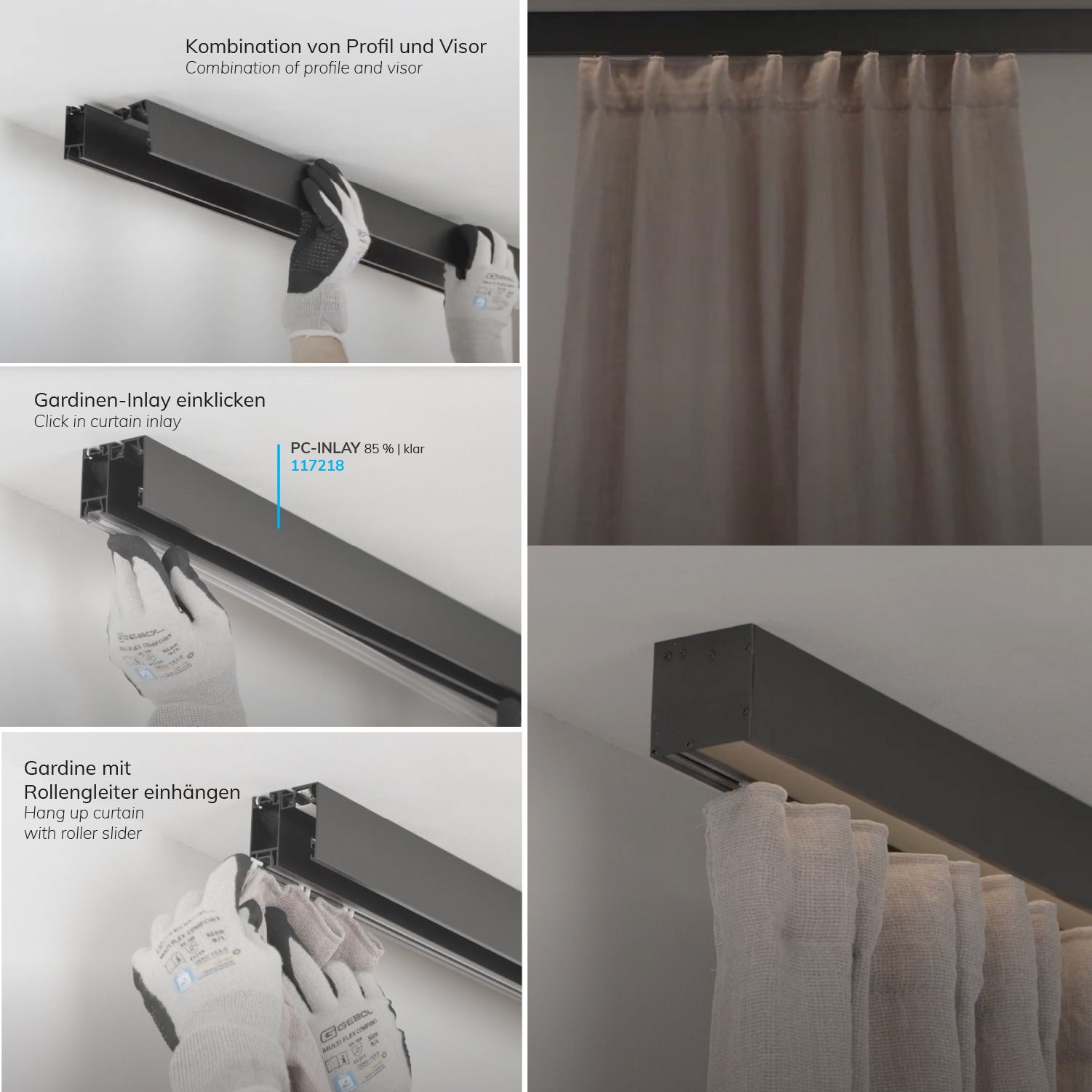 ISOLED Gardinenprofil Curtain10 ONE HIGH, weiß RAL 9010, 200cm - 4