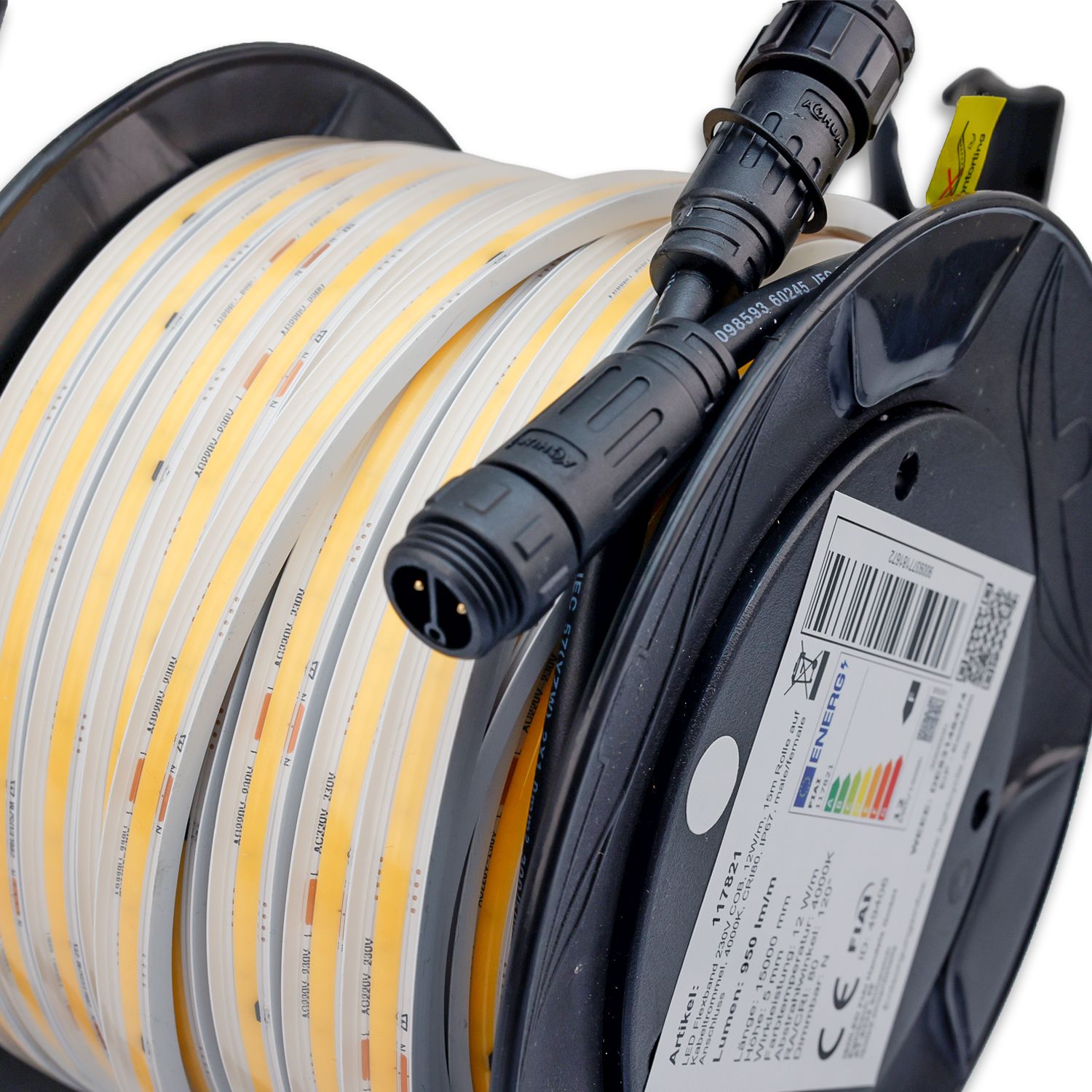 ISOLED LED Flexband 230V COB, 12W/m, 15m Rolle auf Kabeltrommel, 4000K, CRI80, IP67, male/female Anschluss - 5