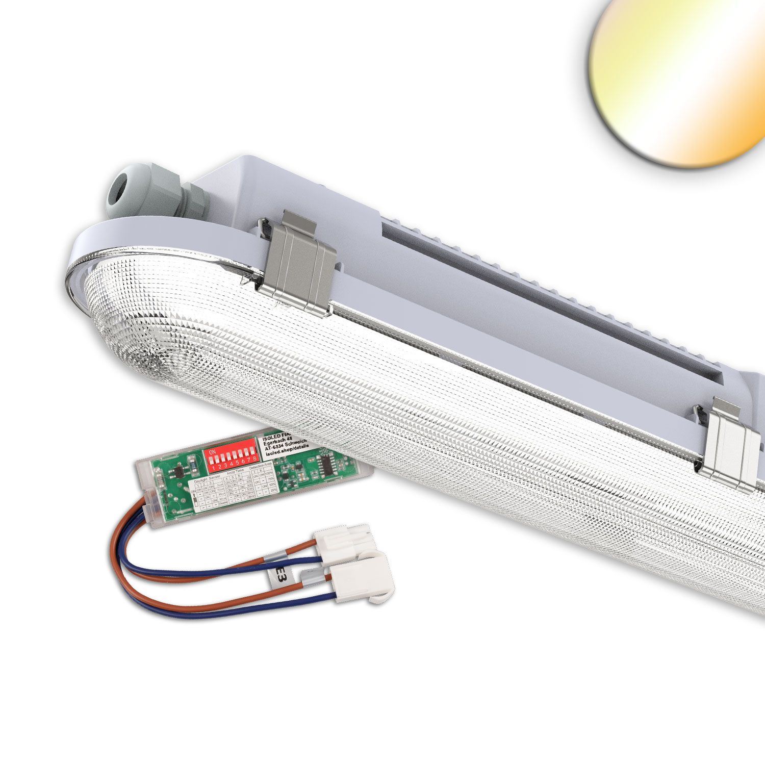 ISOLED LED Wannenleuchte HEQ, 150cm, IP65, HF-Sensor, 35-60W, 160lm/W, 3000|3500|4000K, CRI80, DALI DT6 ISOLED LED Wannenleuchte HEQ, 150cm, IP65, HF-Sensor, 35-60W, 160lm/W, 3000|3500|4000K, CRI80, DALI DT6 - 1