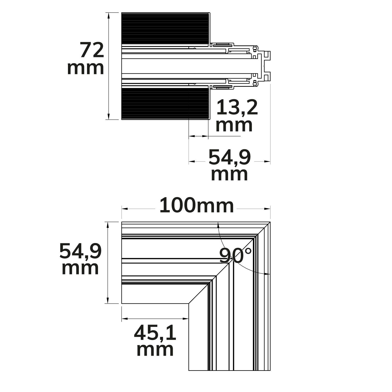ISOLED Track48 Eckschiene 90° vertikal für Trockenbauschiene, weiß, nicht stromführend - 2